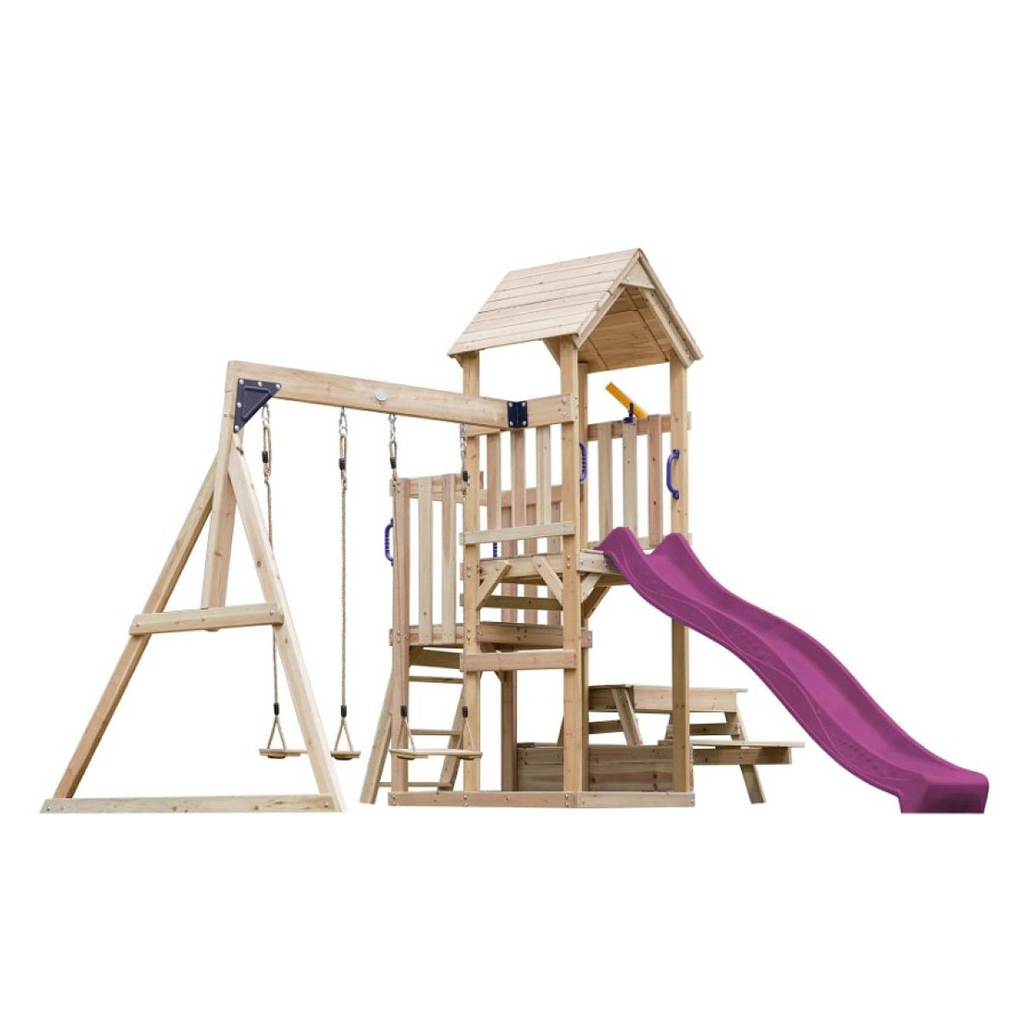 Axi House Portique Mette 2 balançoires + table toboggan violet