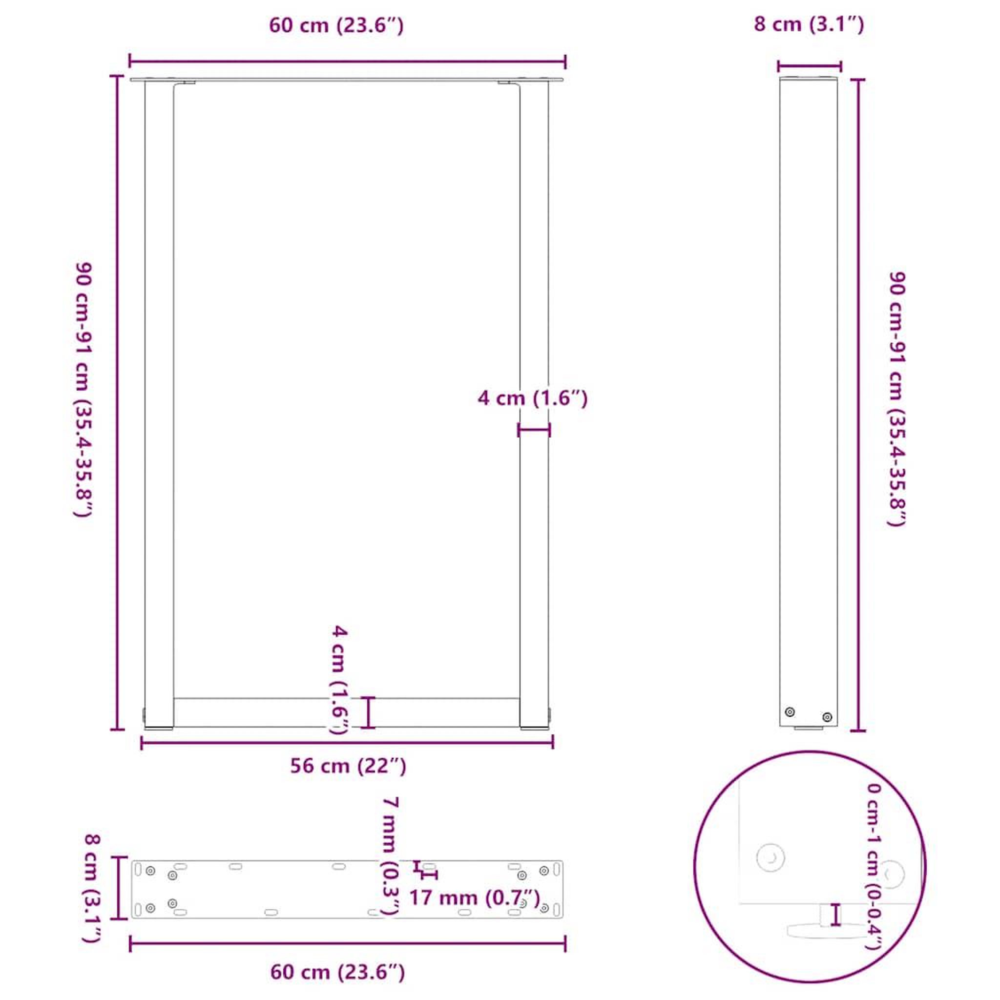 Voir la diapositive 6 : VIDAXL Pieds de table basse forme de U 2 pcs noir 60x(90-91) cm acier