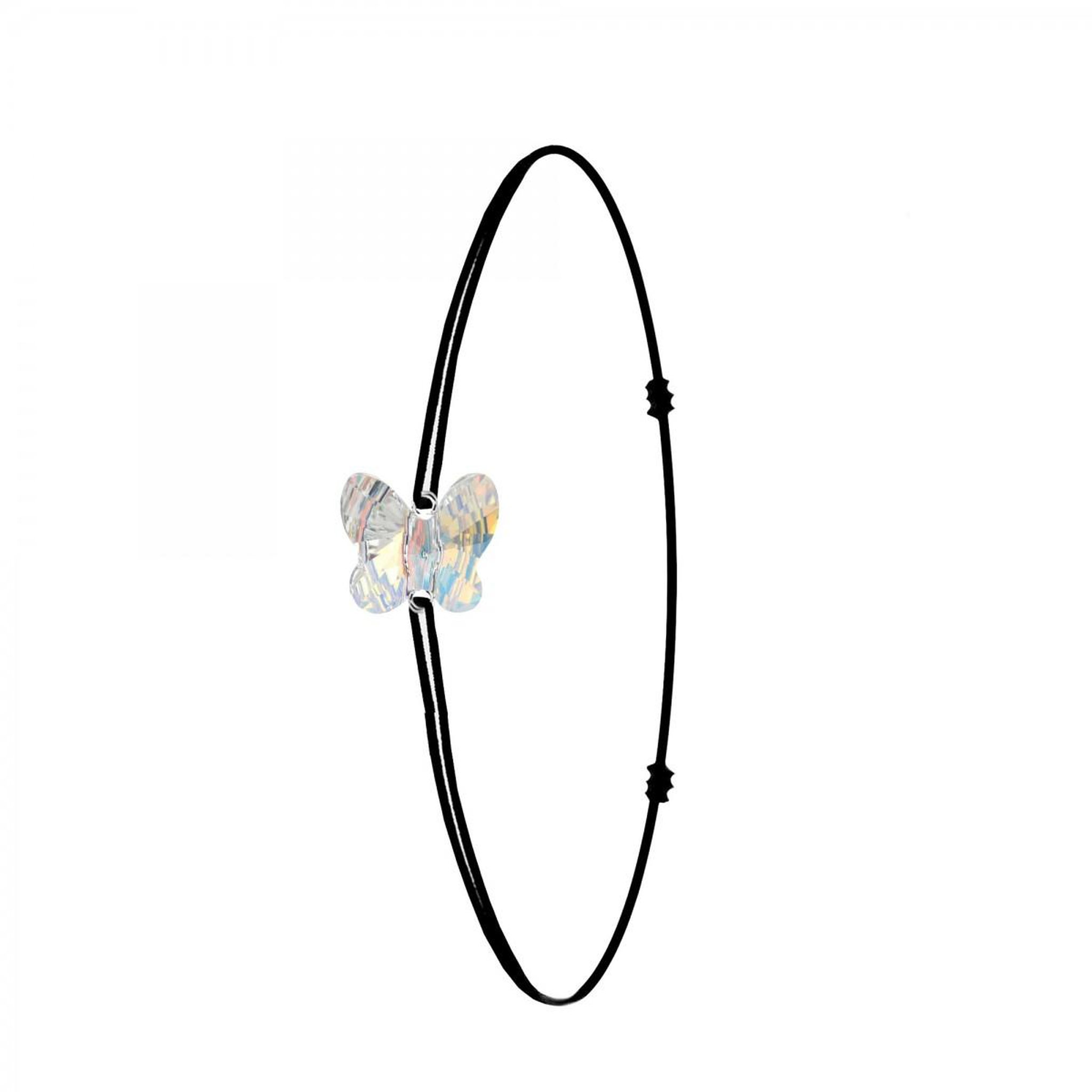 SC CRYSTAL Bracelet noir et papillon SC Crystal orné de Cristaux scintillants