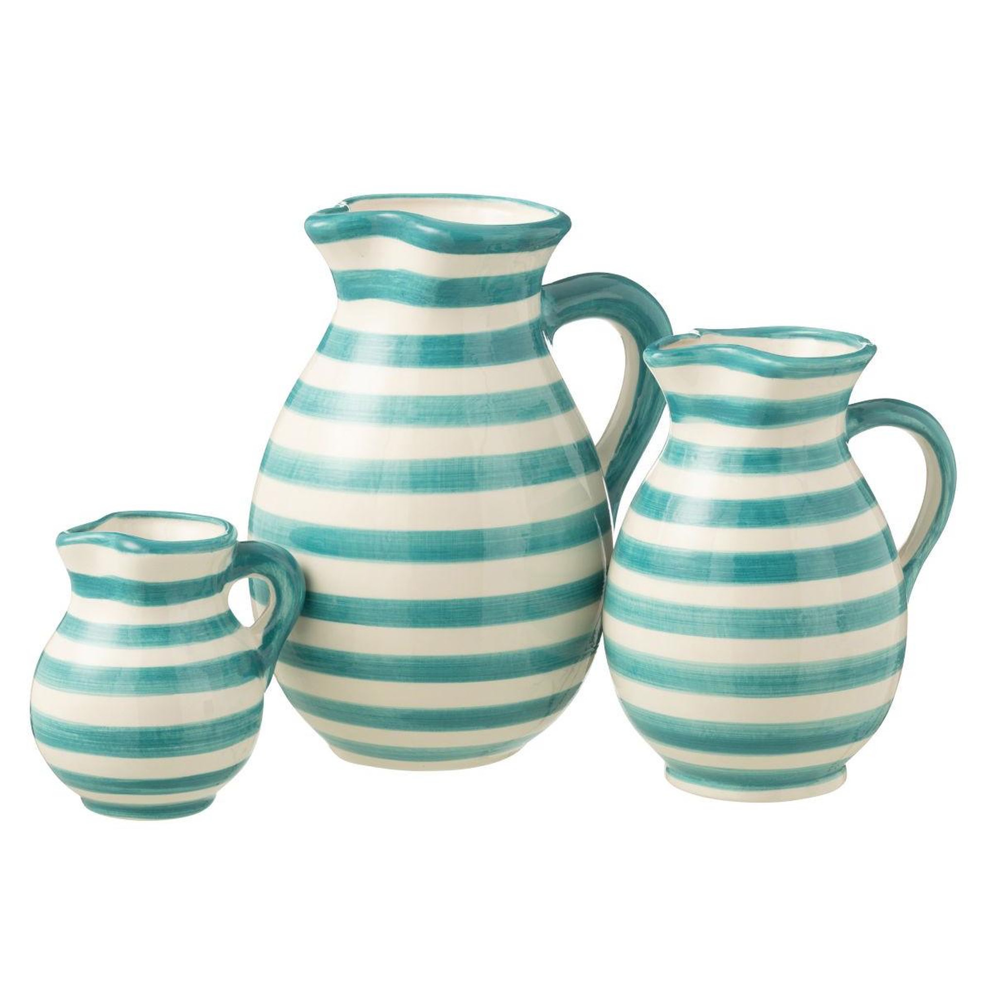 Voir la diapositive 2 : J-LINE Pichet en céramique  granada rayure  0,5l bleu aqua