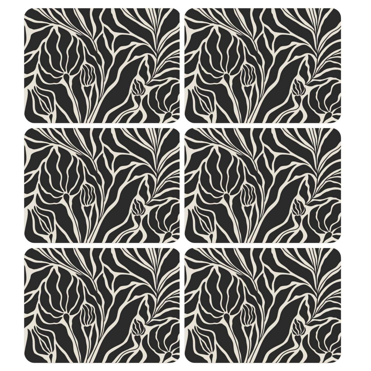 HABITABLE Lot de 6 sets de table LILITH - 28 x 43 cm - Noir et blanc