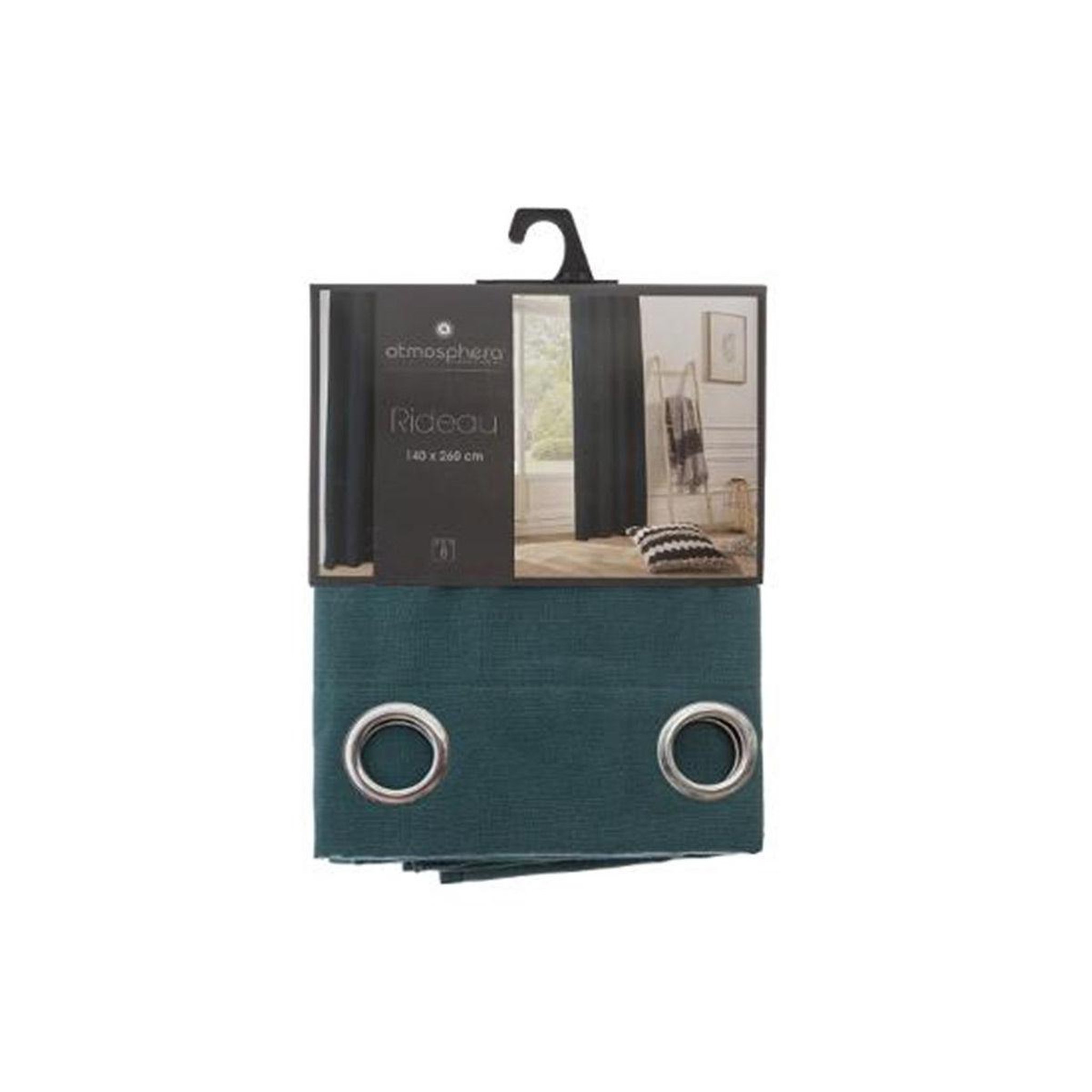 Voir la diapositive 5 : ATMOSPHERA Rideau à oeillets  panama ii  140x260cm bleu canard