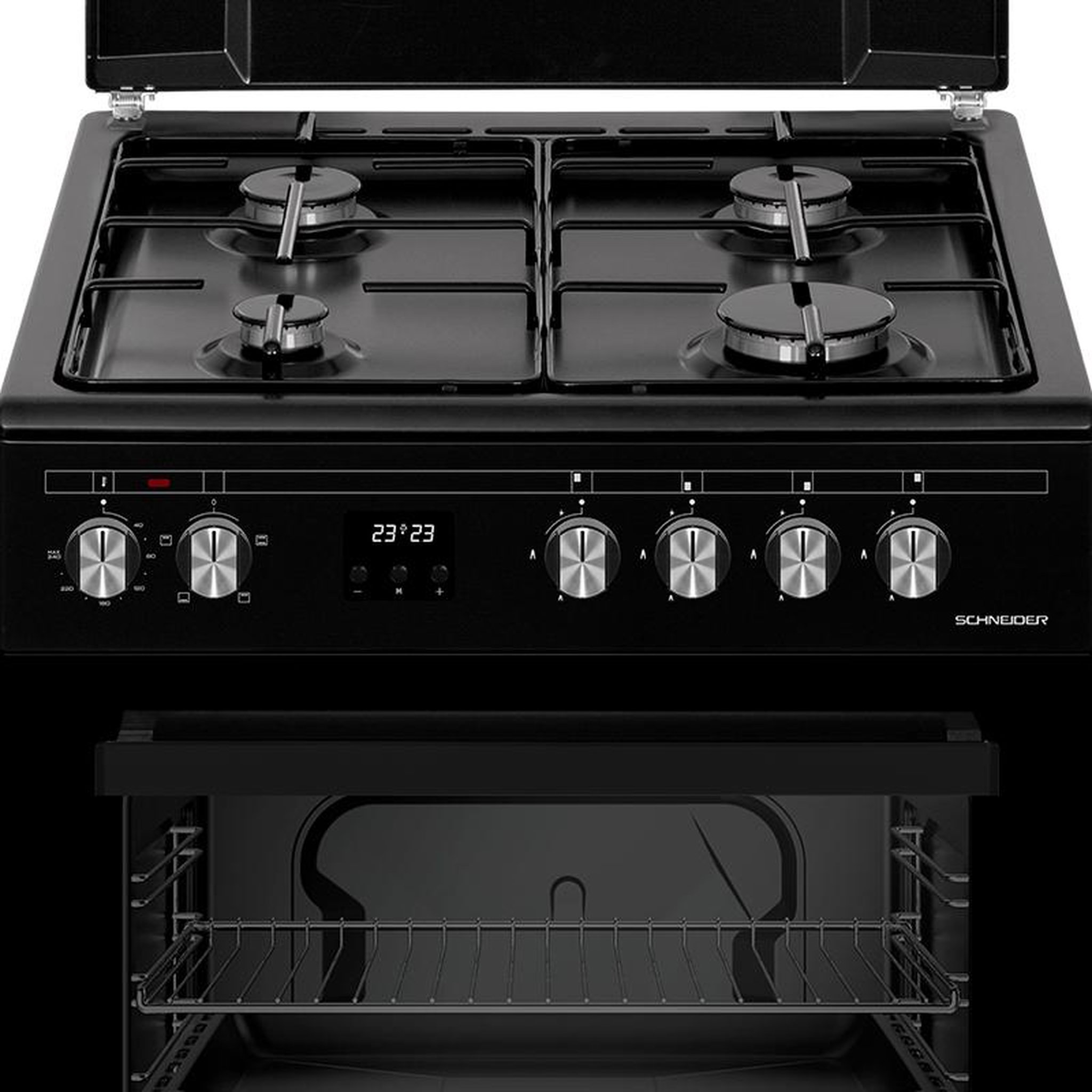 Voir la diapositive 3 : SCHNEIDER Cuisinière gaz Black mat - SCCG64C-BM