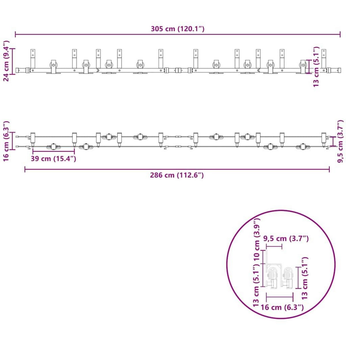 VIDAXL Kit de quincaillerie de porte coulissante 305 cm acier noir