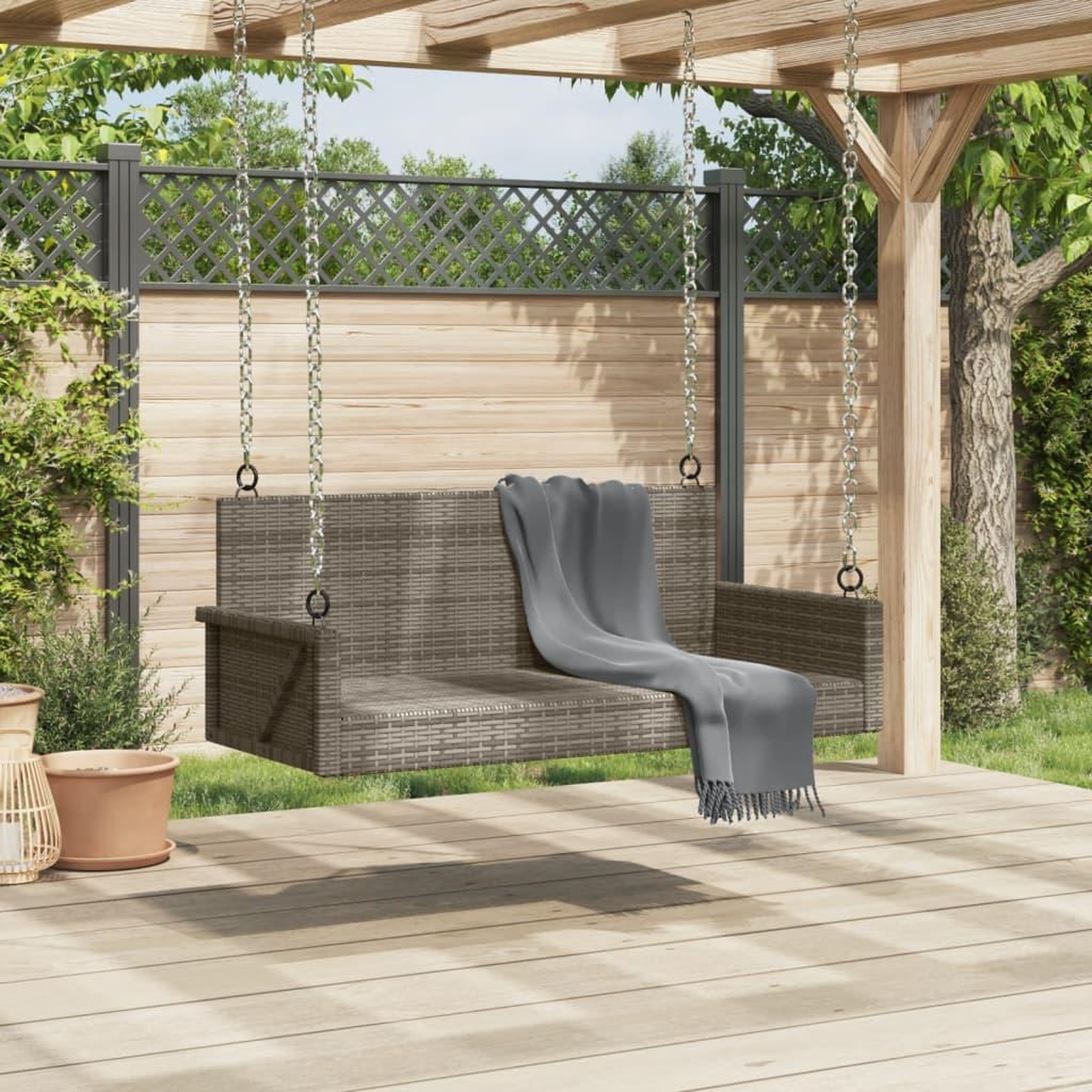 Voir la diapositive 3 : VIDAXL Balancelle gris 119x56x48 cm resine tressee