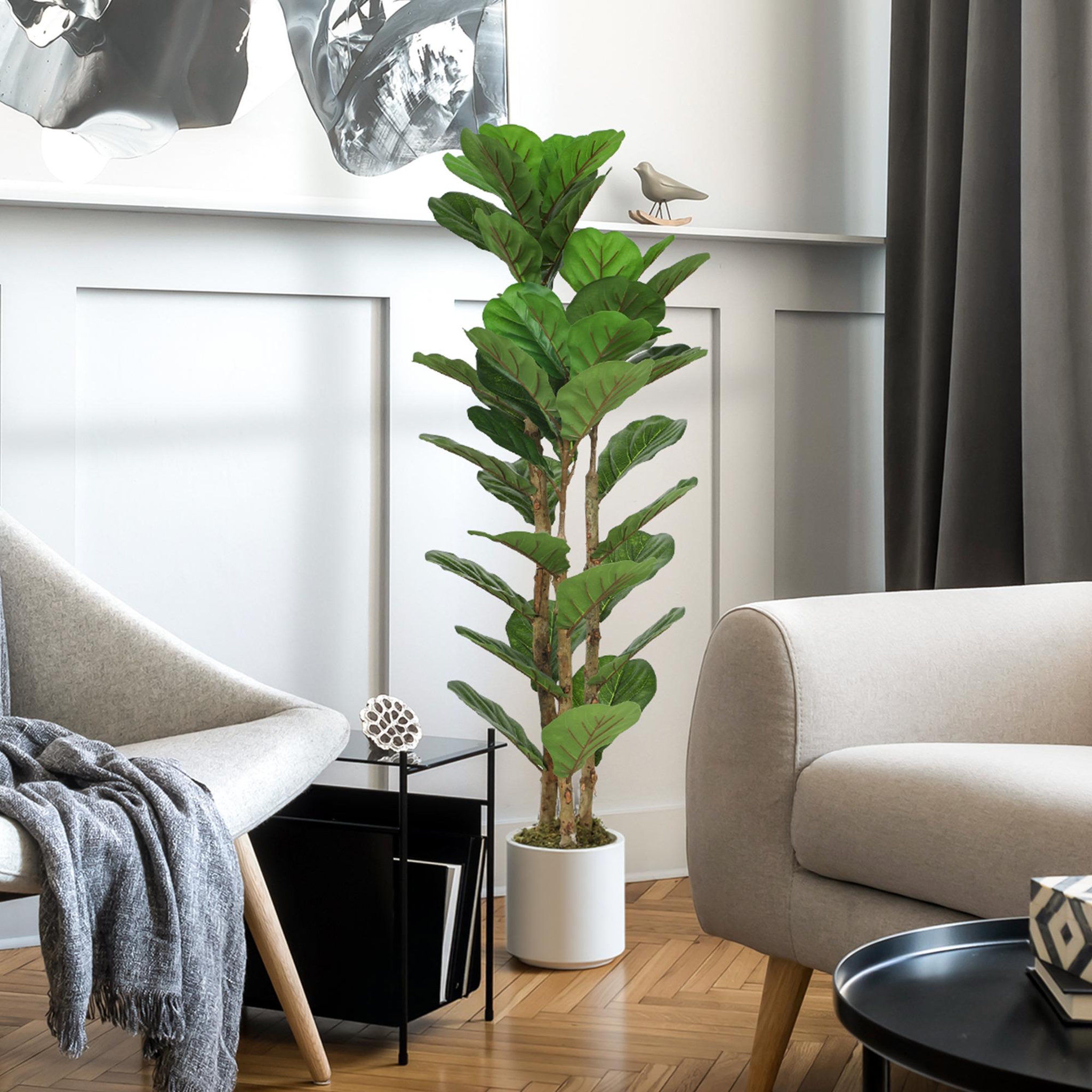 Voir la diapositive 2 : HOMCOM Arbre artificiel plante artificiel figuier lyre H.1,2 m vrais troncs 45 feuilles grand réalisme