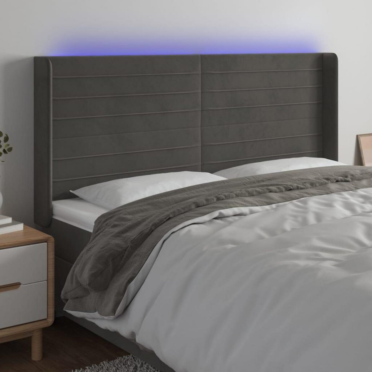 VIDAXL Tete de lit a LED Gris fonce 183x16x118/128 cm Velours
