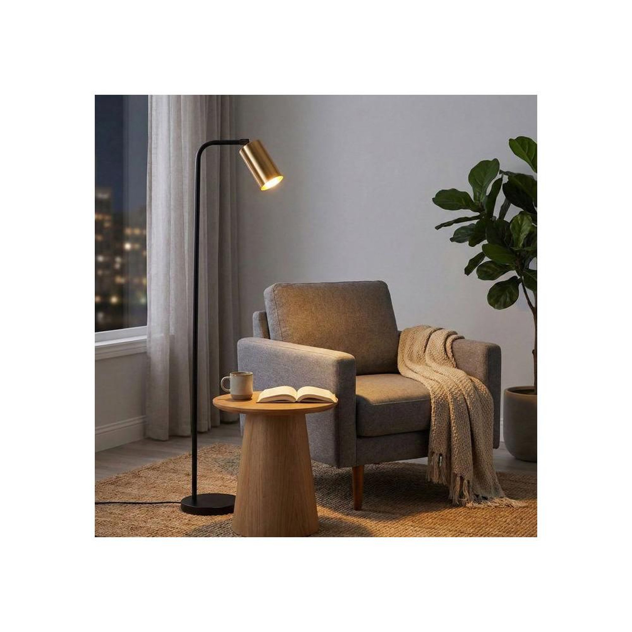 Voir la diapositive 2 : Lampe sur pied industrielle métal Emek 4081 noir vintage, abat-jour cylindrique, 120 cm, éclairage dirigé