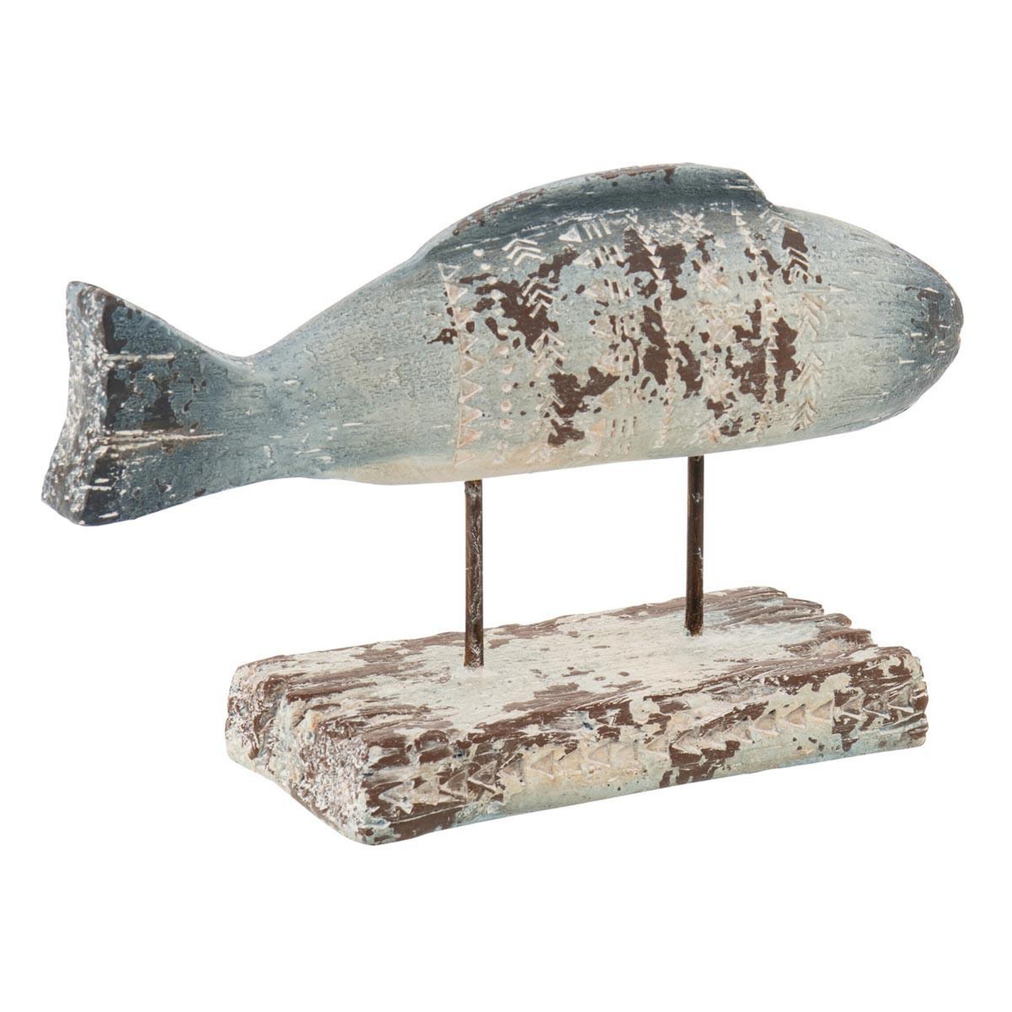 J-LINE Statuette poisson d'extérieur sur socle  basil  52cm bleu