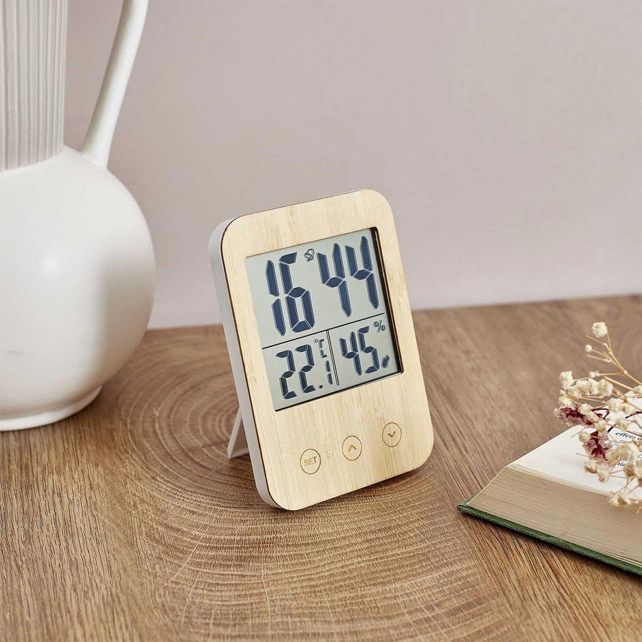 Voir la diapositive 4 : Je cherche une idee Réveil station météo  multifonction  12cm naturel