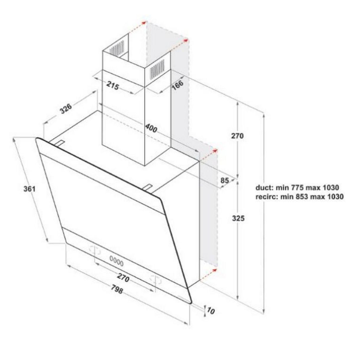 Indesit Hotte décorative inclinée 80cm 647m3/h verre/noir - ihvp83flmk