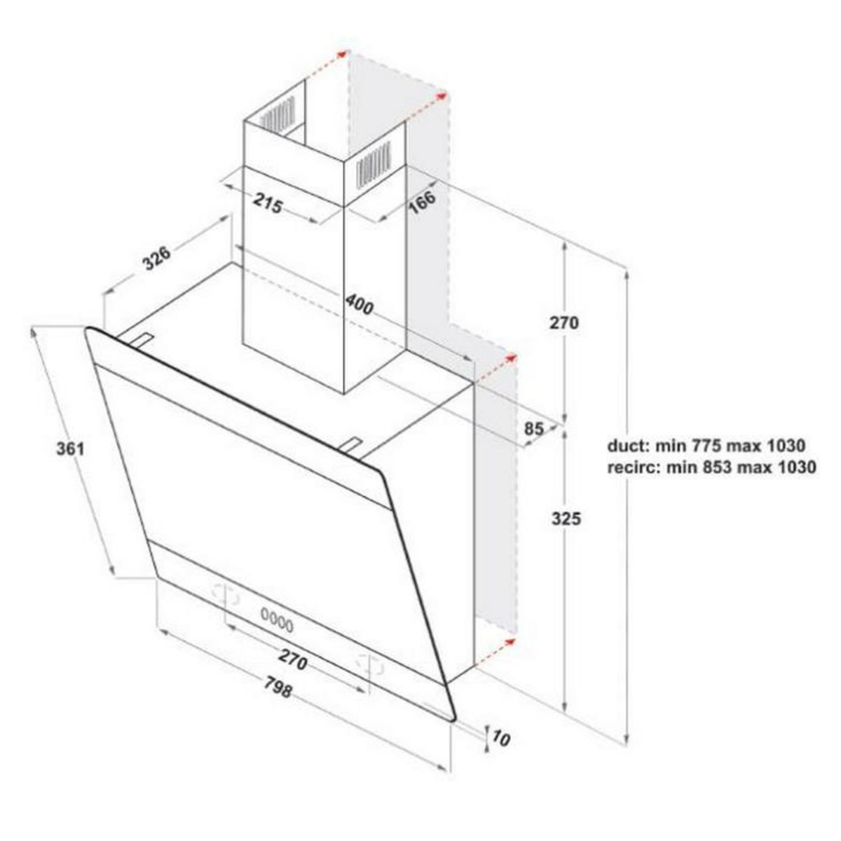 Indesit Hotte décorative inclinée 80cm 647m3/h verre/noir - ihvp83flmk