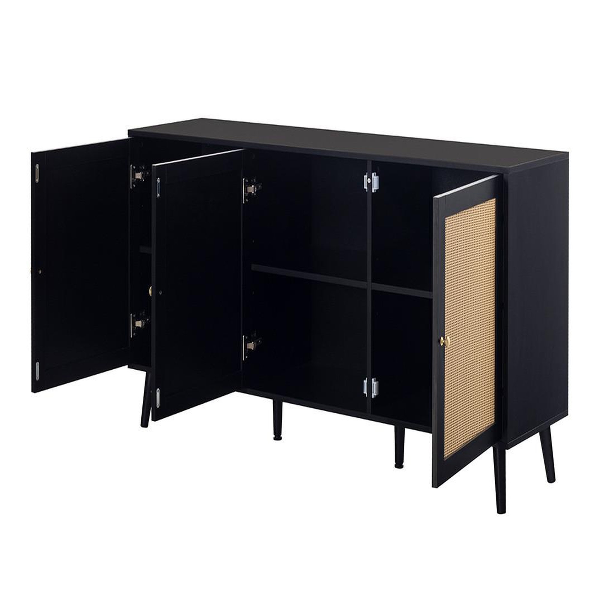 Voir la diapositive 6 : BEST MOBILIER Goto - buffet bas - noir et cannage - 3 portes - 140 cm