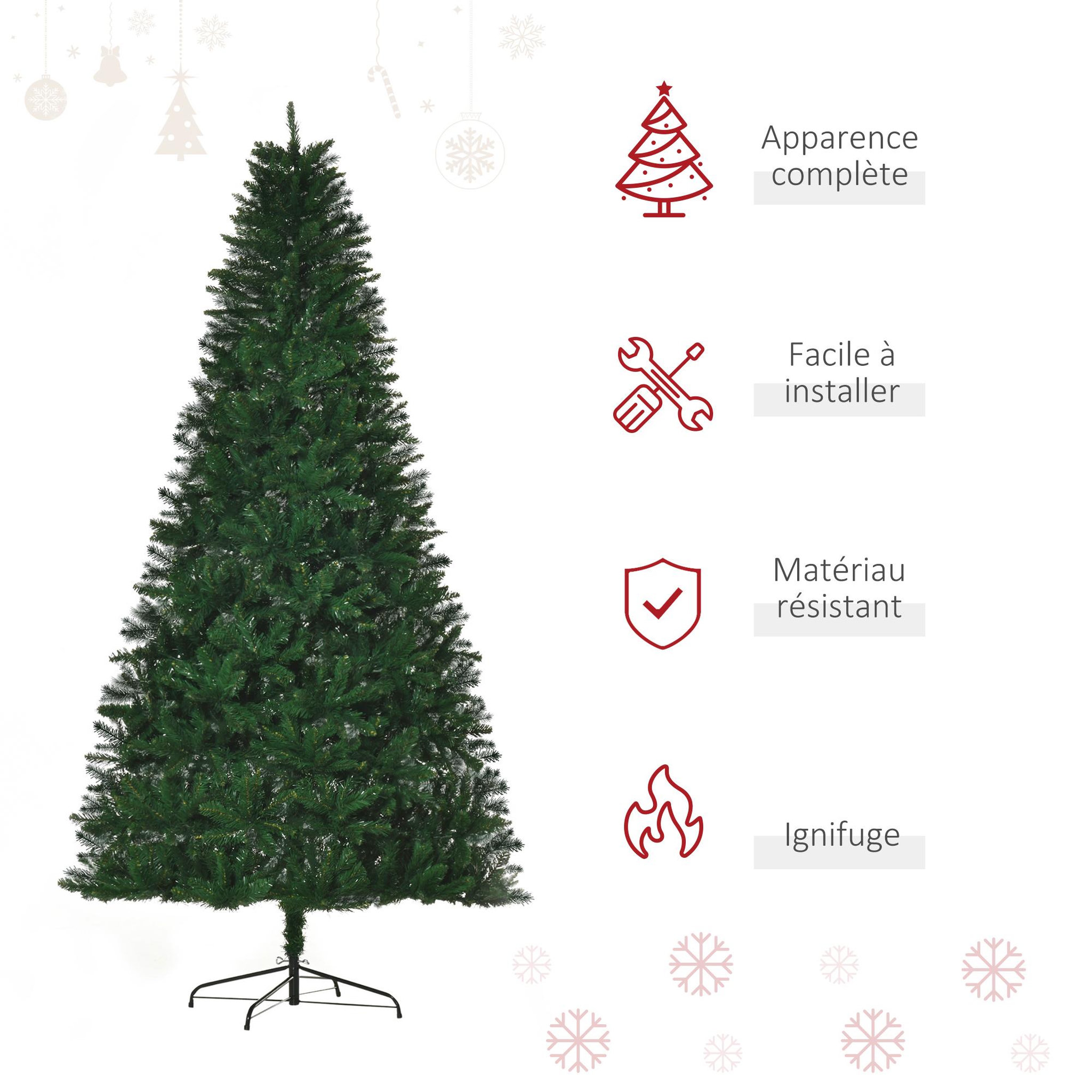 Voir la diapositive 4 : HOMCOM Sapin de noël artificiel ø 120 x 240h cm 1499 branches épines imitation nordmann grand réalisme vert