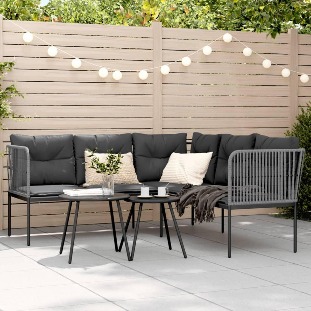 VIDAXL Canape de jardin avec coussins forme de L noir acier textilene