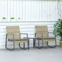 OUTSUNNY Ensemble de jardin 3 pièces style colonial 2 fauteuils à bascule avec coussins assise gris table basse métal époxy résine tressée beige