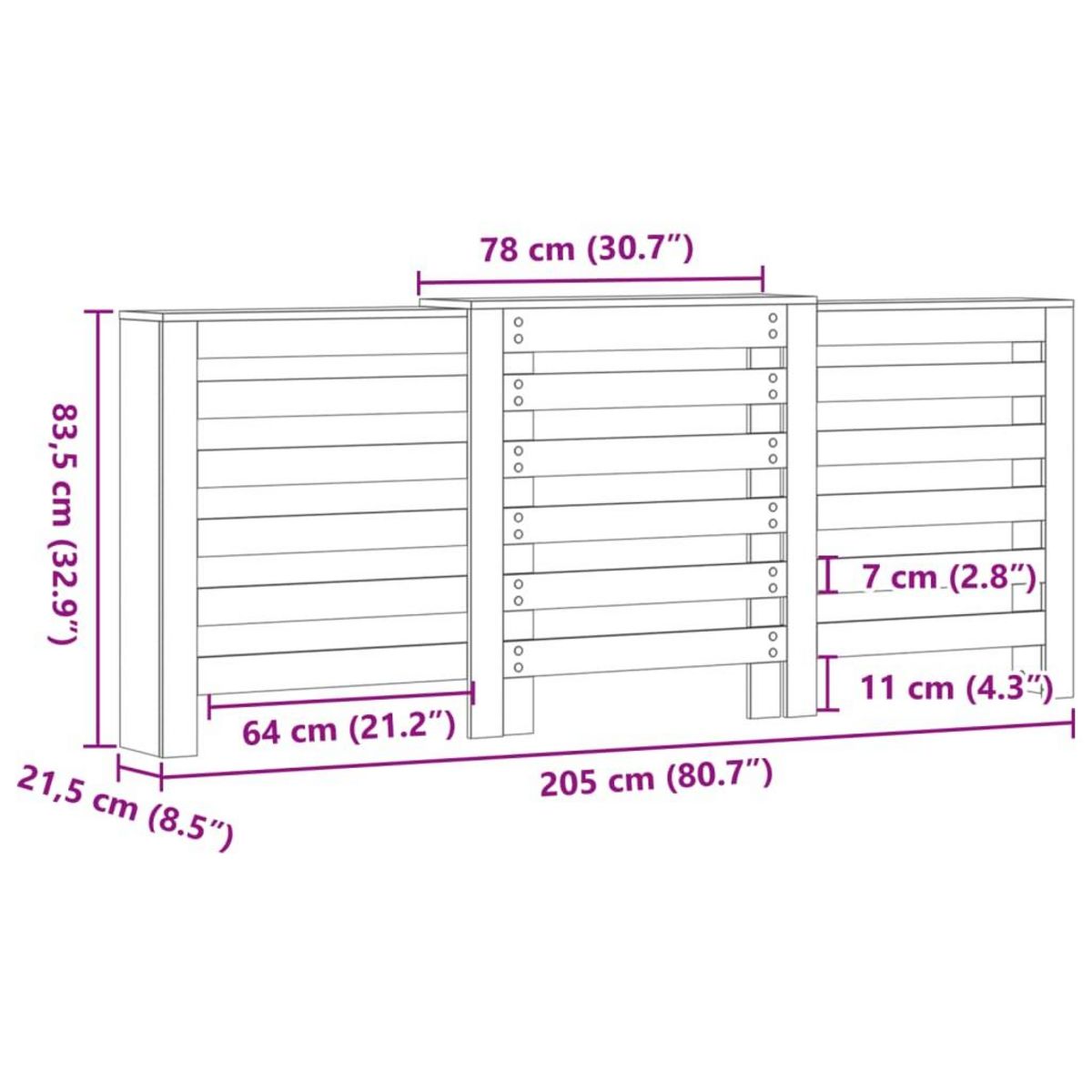 VIDAXL Cache-radiateur chene marron 205x21,5x83,5 cm bois d'ingenierie