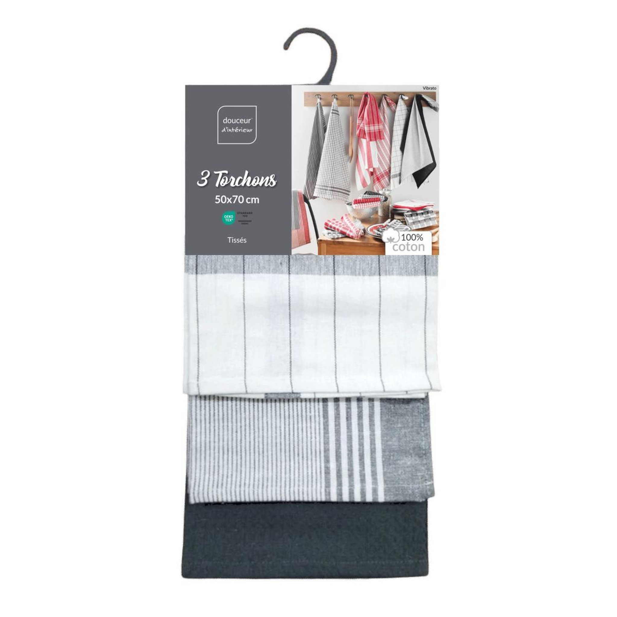 Voir la diapositive 5 : Douceur d'Intérieur Lot de 3 torchons  vibrato  50x70cm anthracite