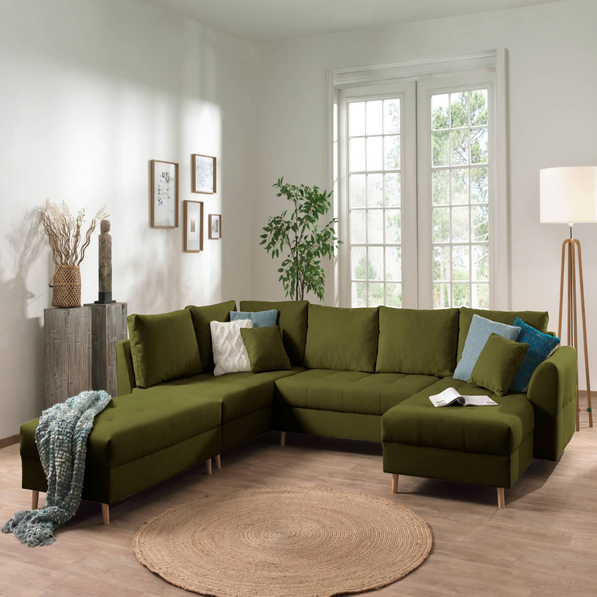 Voir la diapositive 4 : LISA DESIGN Rune - canapé panoramique avec pouf d'appoint - 7 places - style scandinave - gauche