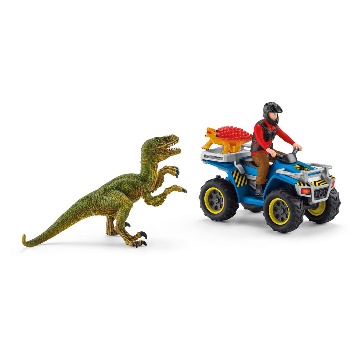 Schleich Fuite sur quad face au vélociraptor Dinosaurs