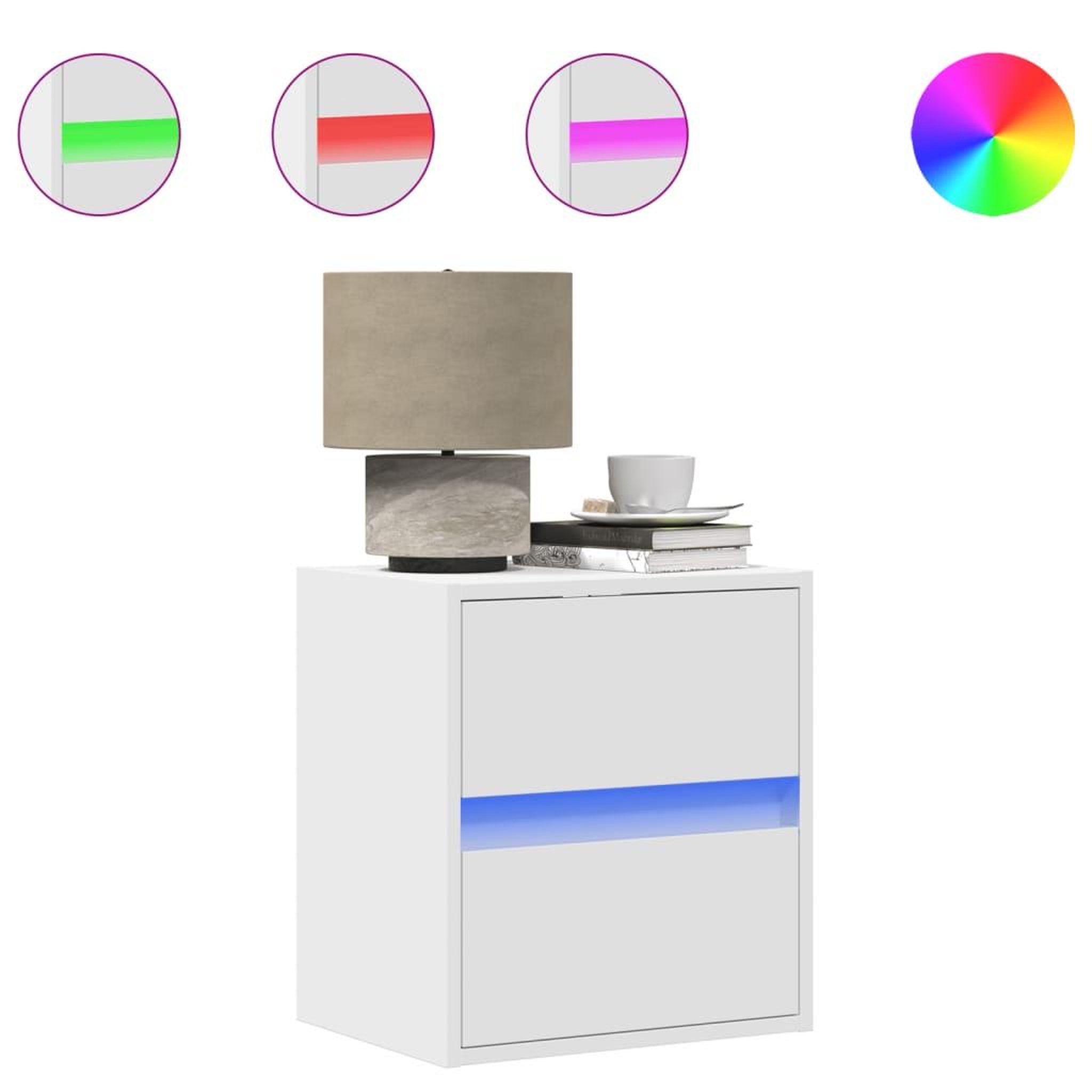 Voir la diapositive 2 : VIDAXL Tables de chevet murales avec lumieres LED 2 pcs blanc