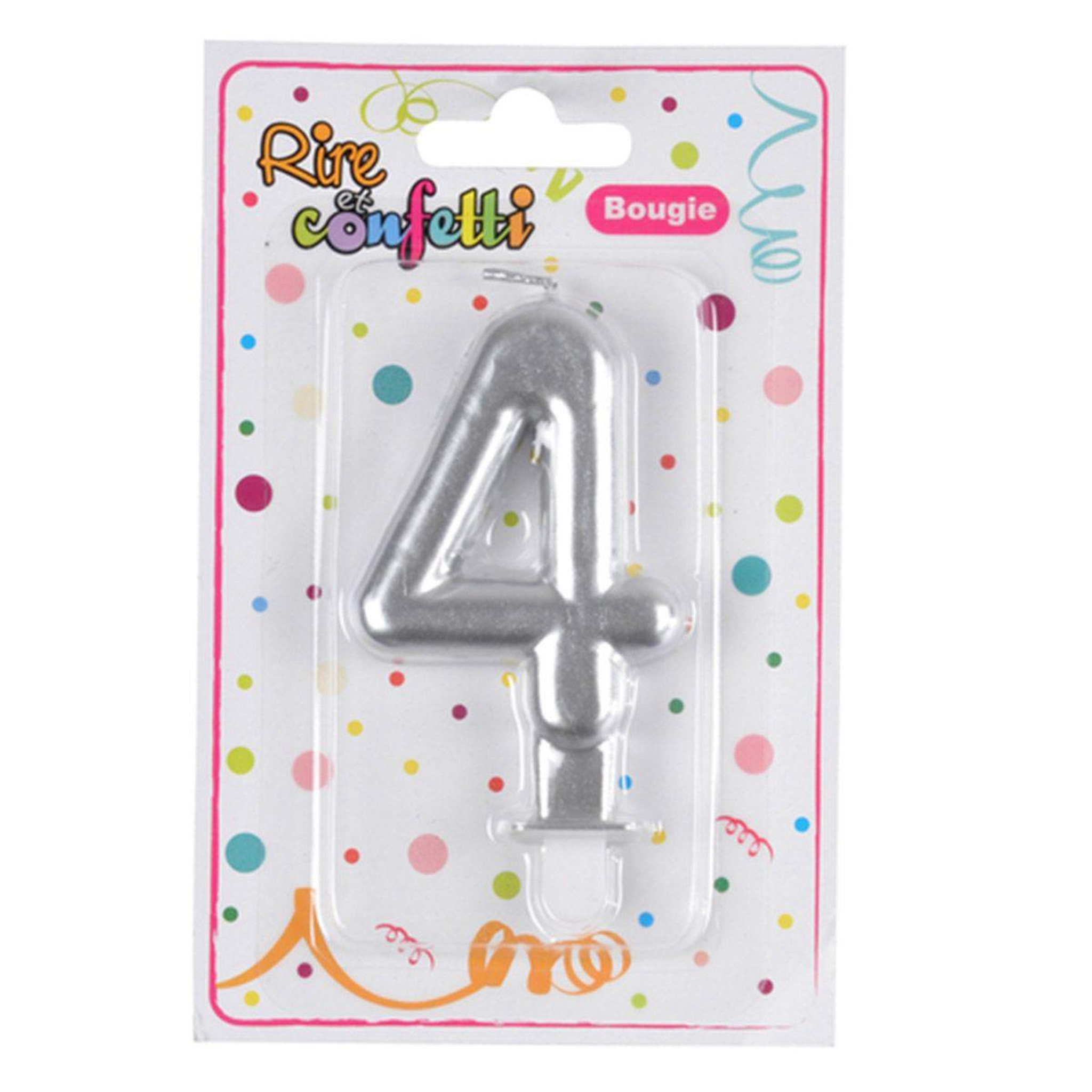 Voir la diapositive 2 : HOMEA Bougie d'Anniversaire  Chiffre 4  7cm Argent