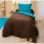 Voir la diapositive 1 : Home collection Parure housse de couette 3pcs 260x240cm 100%coton 57fils choco/turquoise