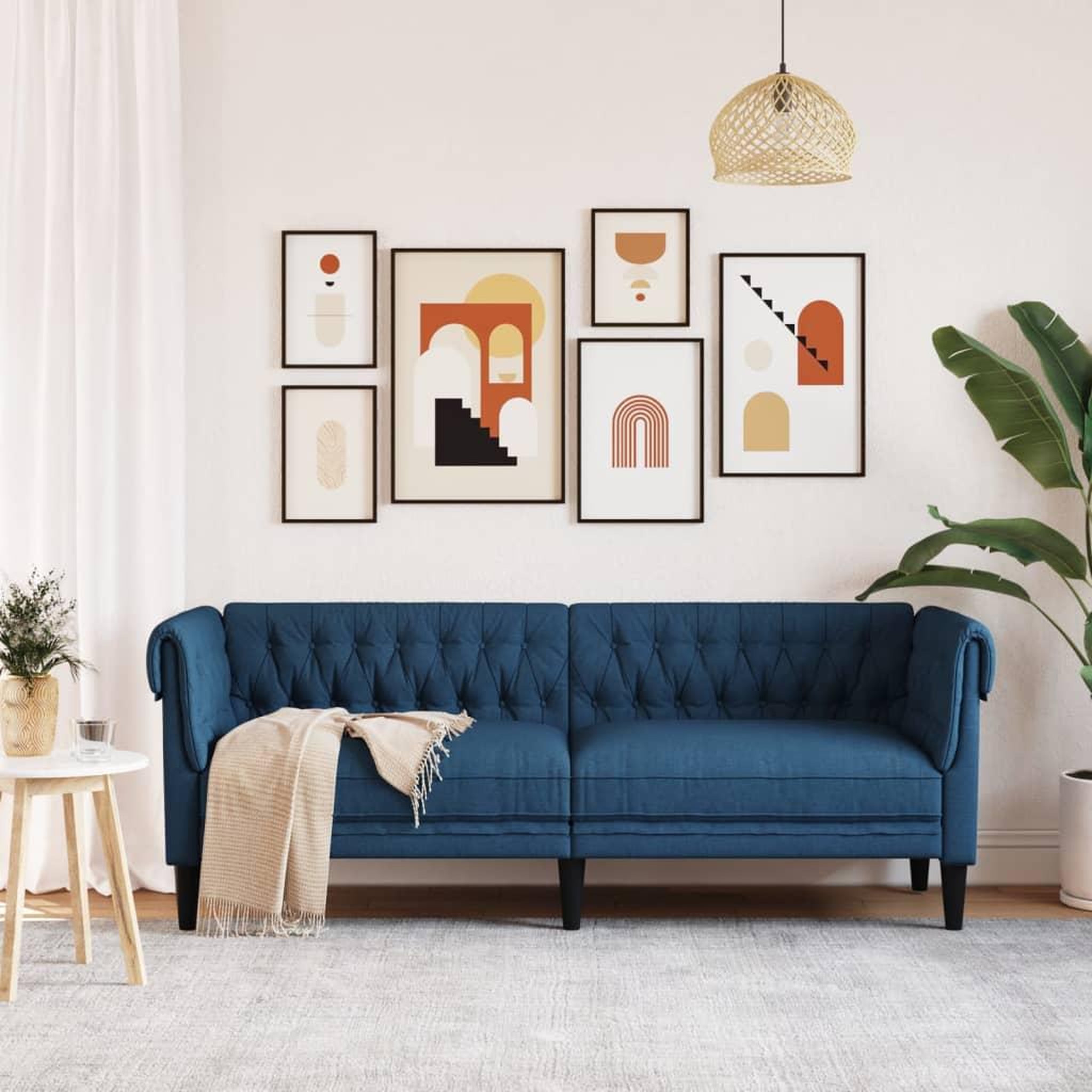 Voir la diapositive 3 : VIDAXL Canape Chesterfield 3 places bleu tissu