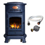 Voir la diapositive 1 : SAHARA Poele à gaz 3,4KW Bleu Saphir Mat Effet poêle à bois Fonte véritable + Tuyau gaz + détendeur butane Provence Sahara
