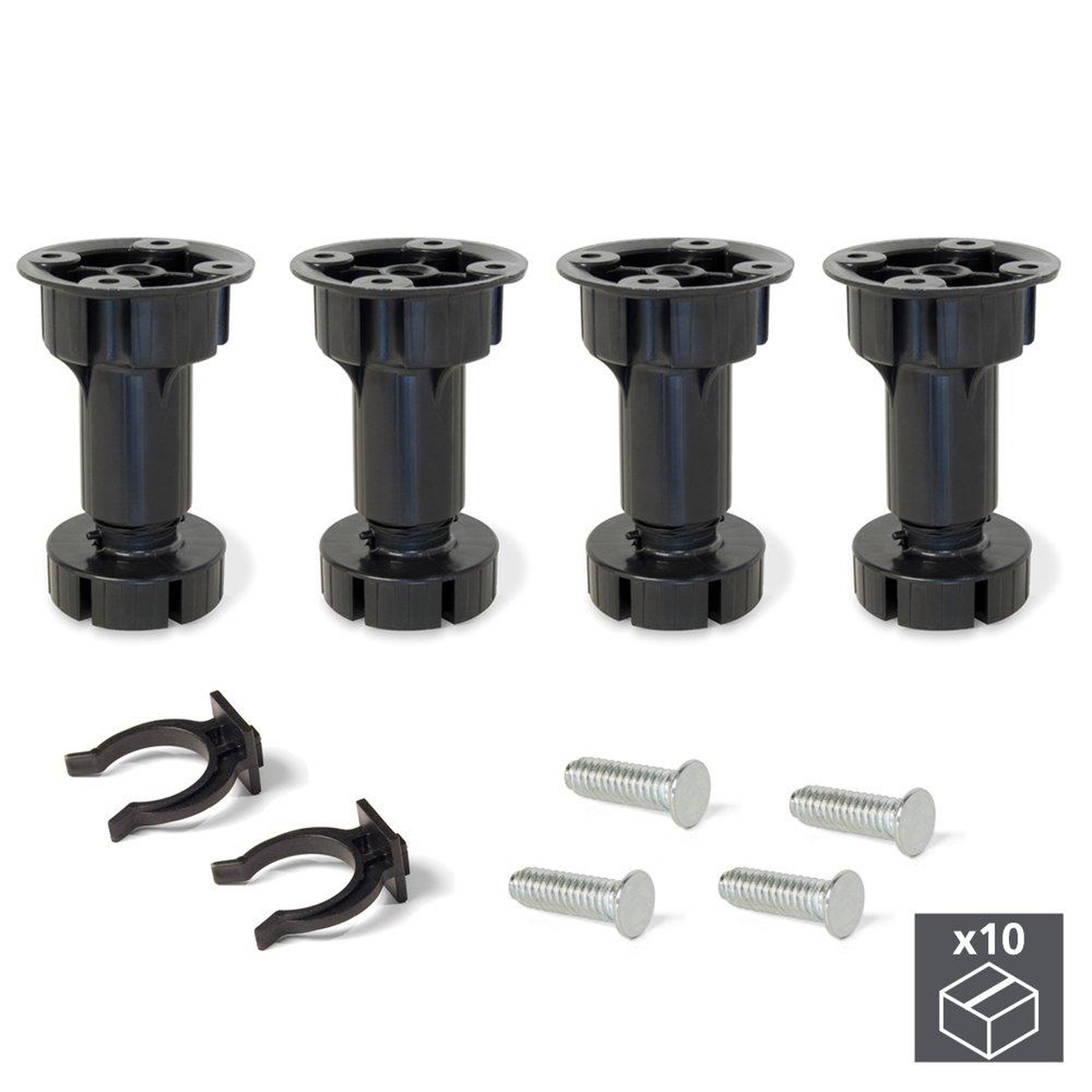 EMUCA SRL Lot de 10 kits de 4 pieds Bone réglables H100 mm en plastique noir