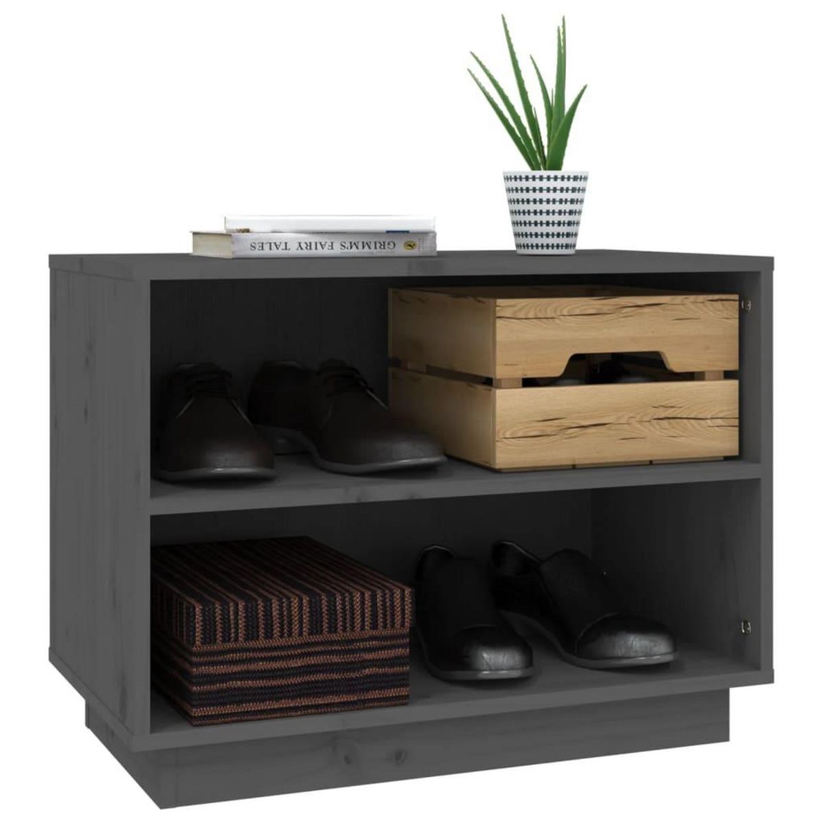 VIDAXL Armoire a chaussures Gris 60x34x45 cm Bois de pin massif