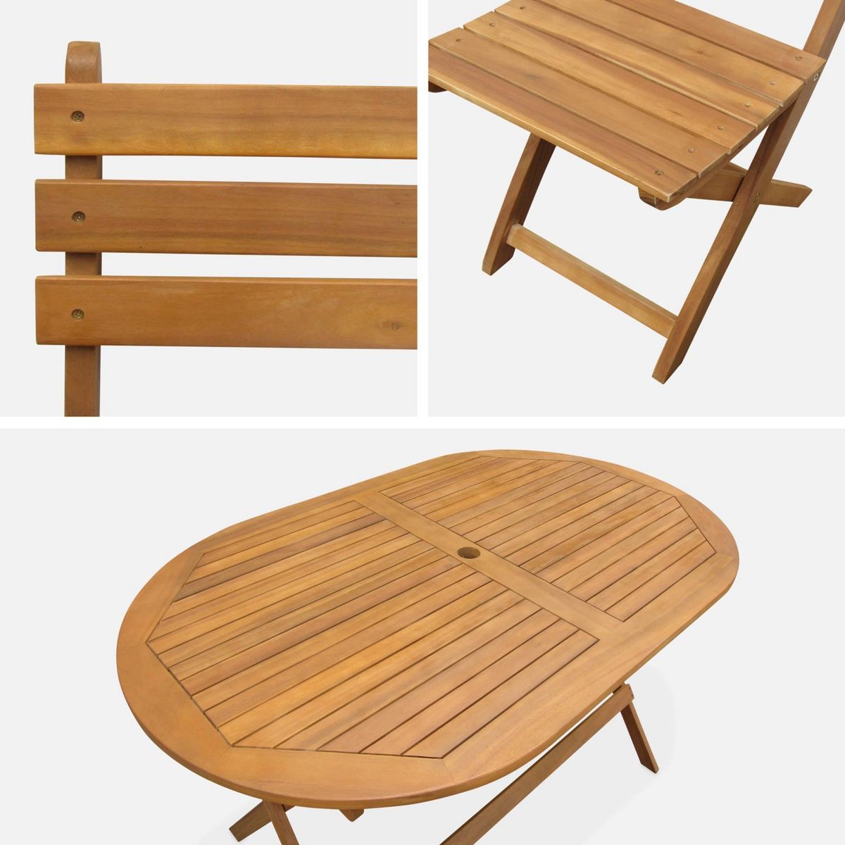 SWEEEK Table de jardin pliante bois d'acacia + 6 assises 150cm en bois d'acacia déjà huilé. forme ovale avec 6 chaises pliables