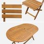Voir la diapositive 3 : SWEEEK Table de jardin pliante bois d'acacia + 6 assises 150cm en bois d'acacia déjà huilé. forme ovale avec 6 chaises pliables