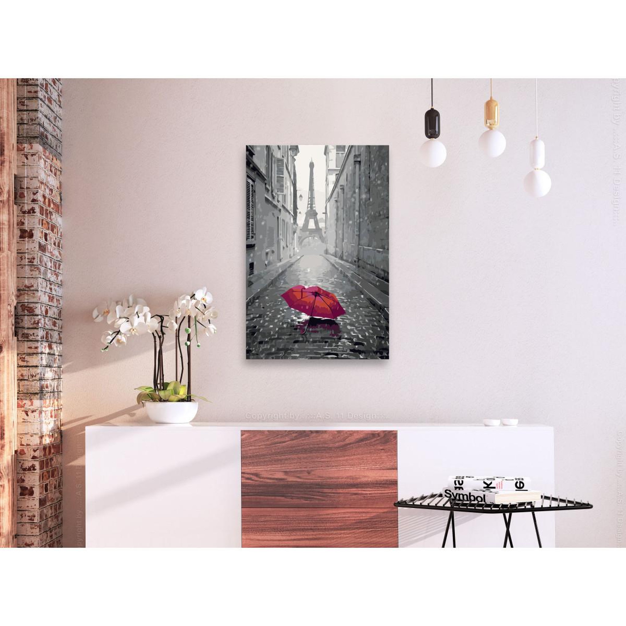 Voir la diapositive 2 : Paris Prix Tableau à peindre soi-même  paris parapluie rouge  40x60cm