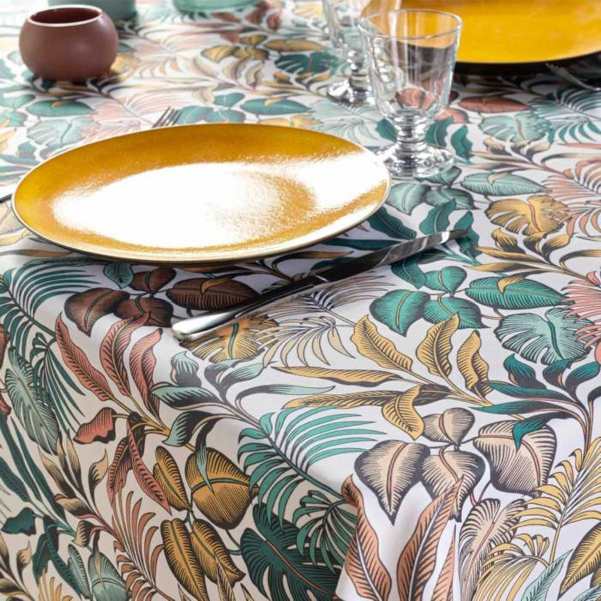 Paris Prix Nappe Antitache Imprimé  Stylis  145x240cm Jaune