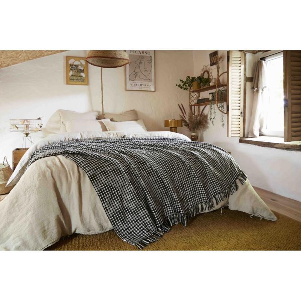 L EFFET PAPILLON Couvre lit à franges tissé teint  Gaspard  240 x 260 cm -  - 240 x 260 cm