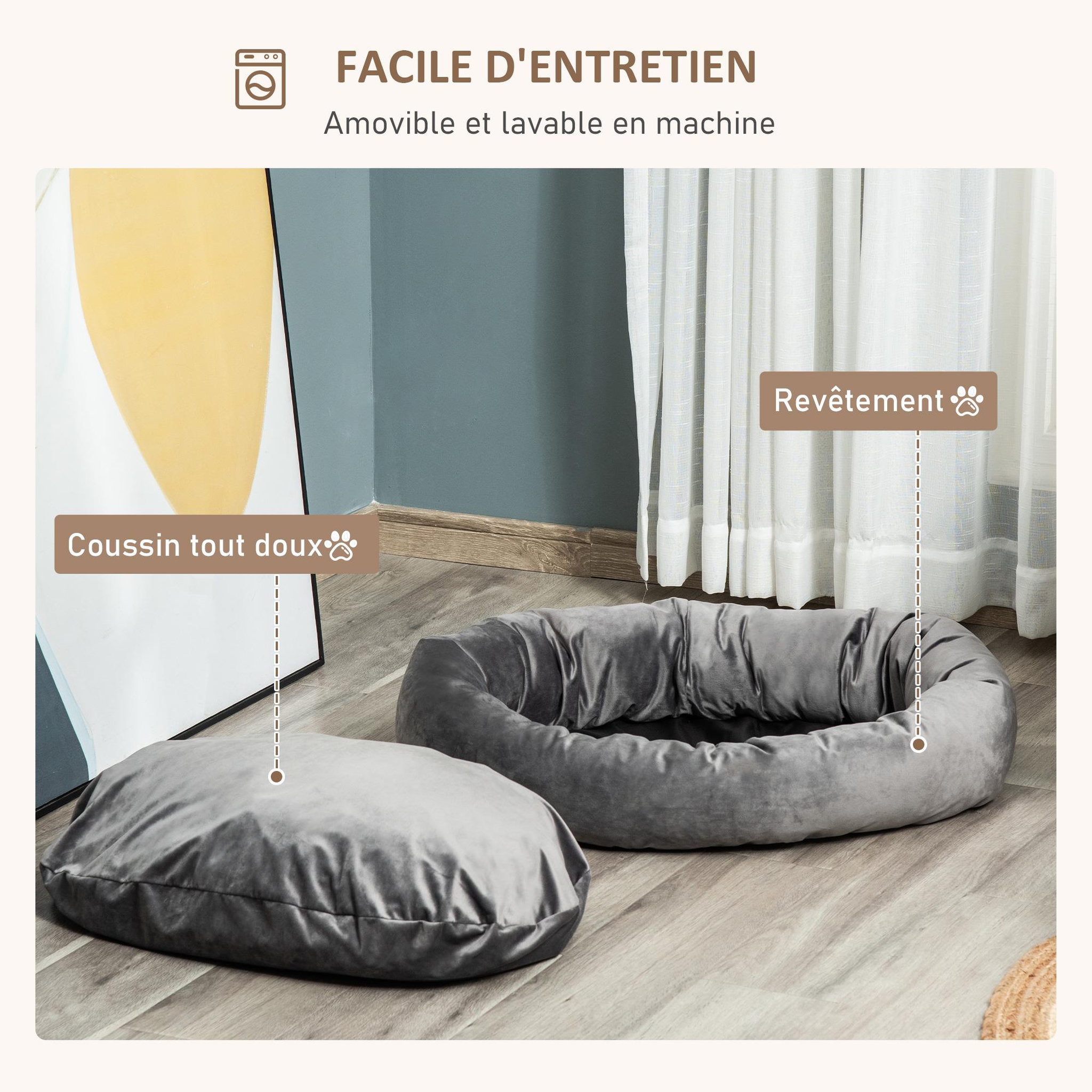 Voir la diapositive 5 : PAWHUT PawHut Lit pour chien chat panier pour chien orthopédique rembourrage coton PP housse lavable amovible gris