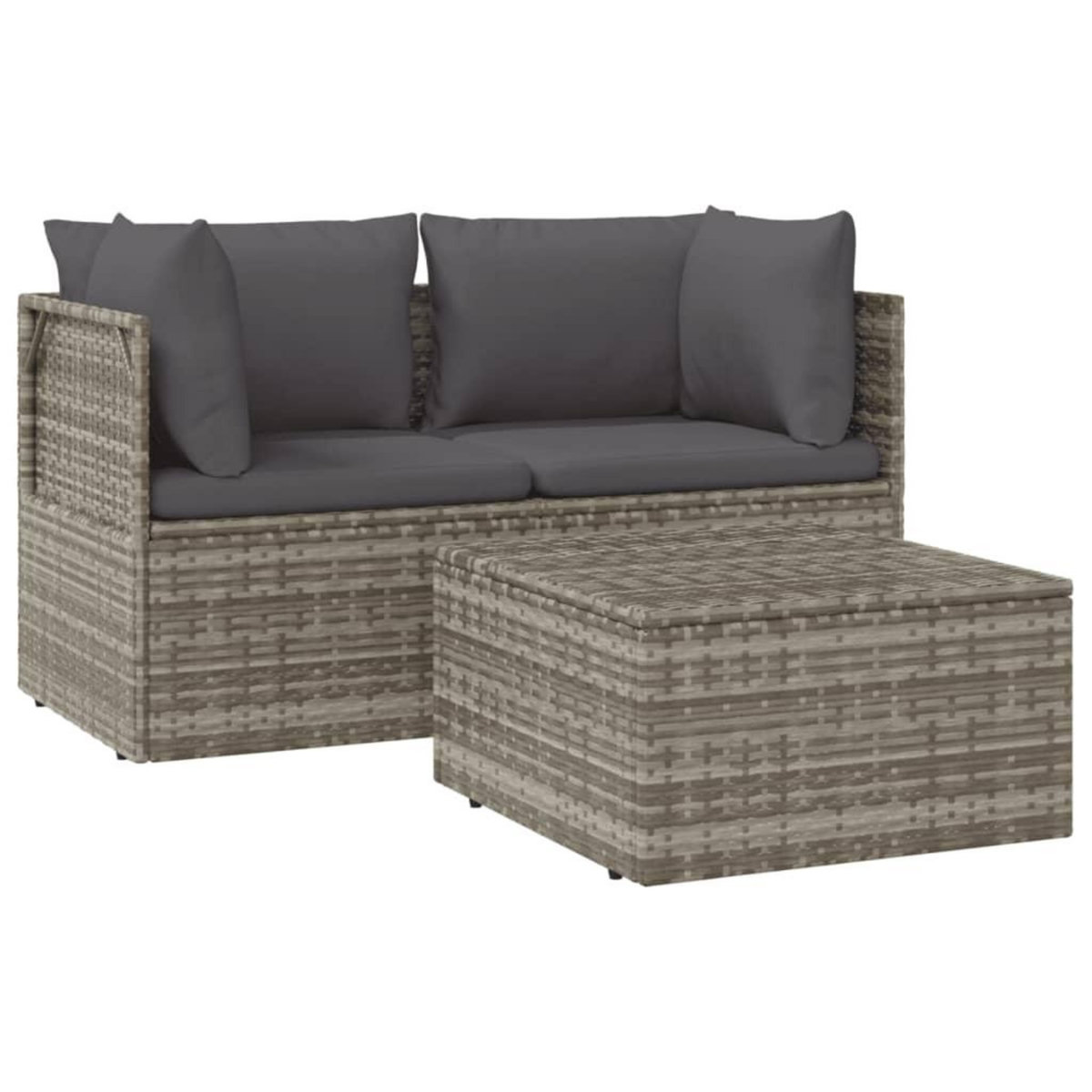 VIDAXL Salon de jardin 3 pcs avec coussins Gris Resine tressee