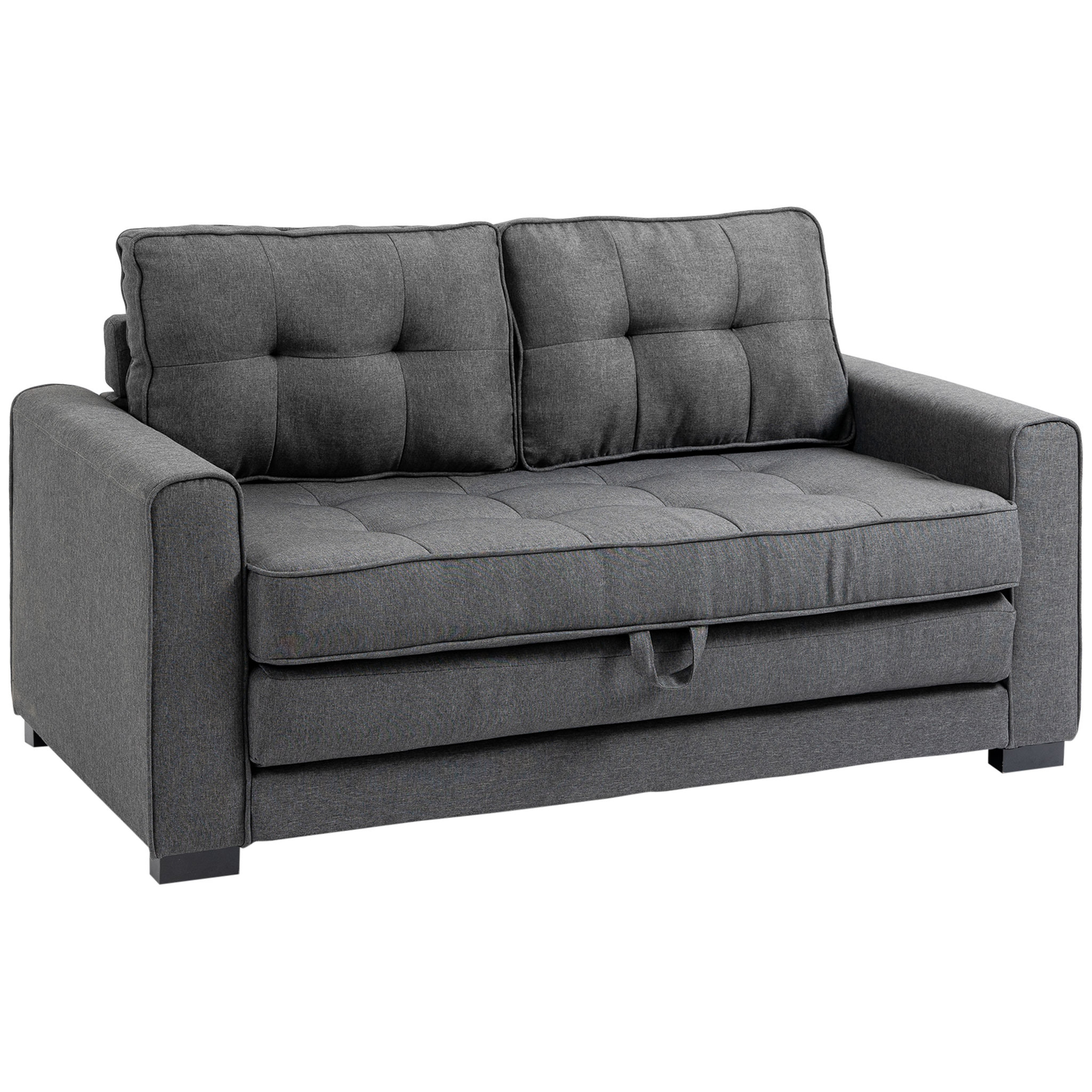 Voir la diapositive 1 : HOMCOM Canapé convertible 2 places design contemporain assise dossier capitonnés polyester aspect lin gris