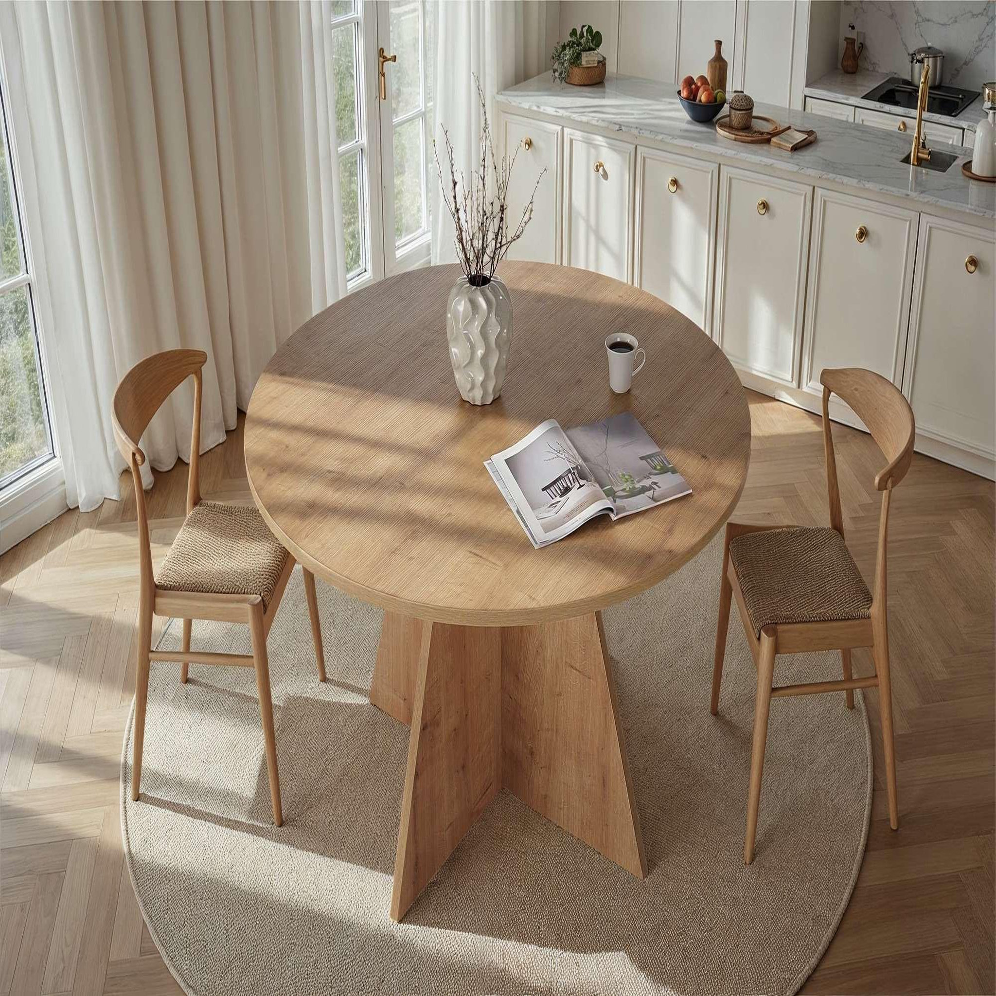 Voir la diapositive 3 : Habitat et Jardin Table à manger en bois  virella  - 120 x 120 x 75 cm - chêne saphir