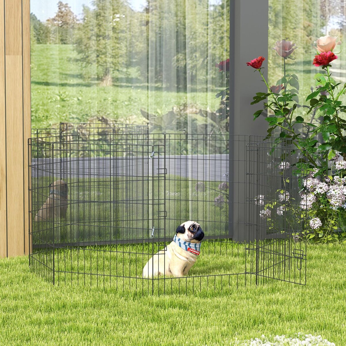 PAWHUT Parc enclos modulable chien - porte verrouillable, 8 panneaux 61 x 91 cm - métal noir