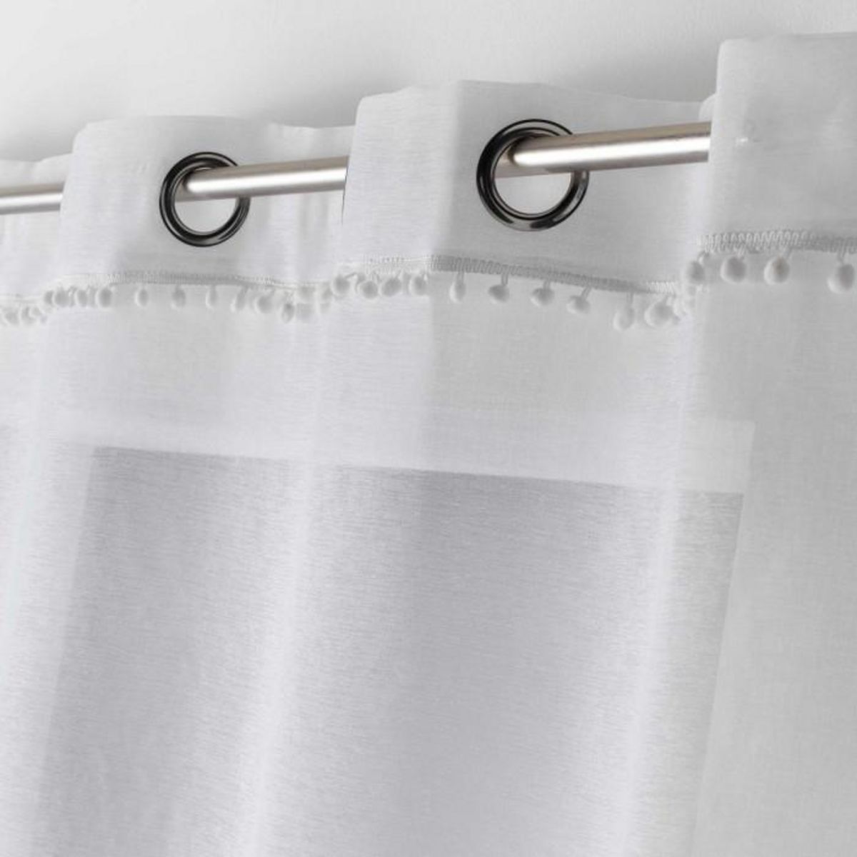 Paris Prix Rideau Voilage à Pompons  Poupette  140x240cm Blanc