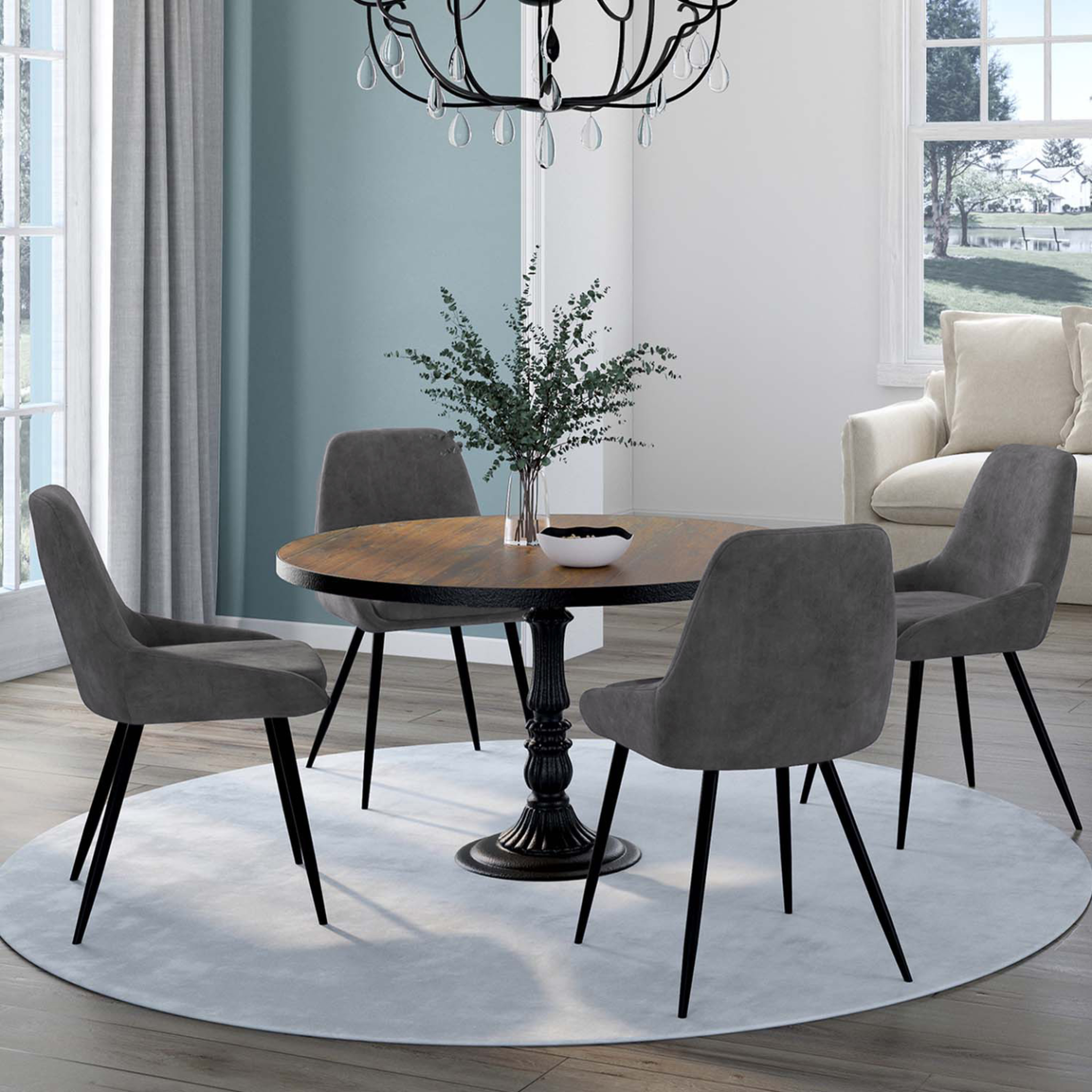 Voir la diapositive 2 : ID MARKET Lot de 4 chaises thalya en velours gris foncé avec accoudoirs