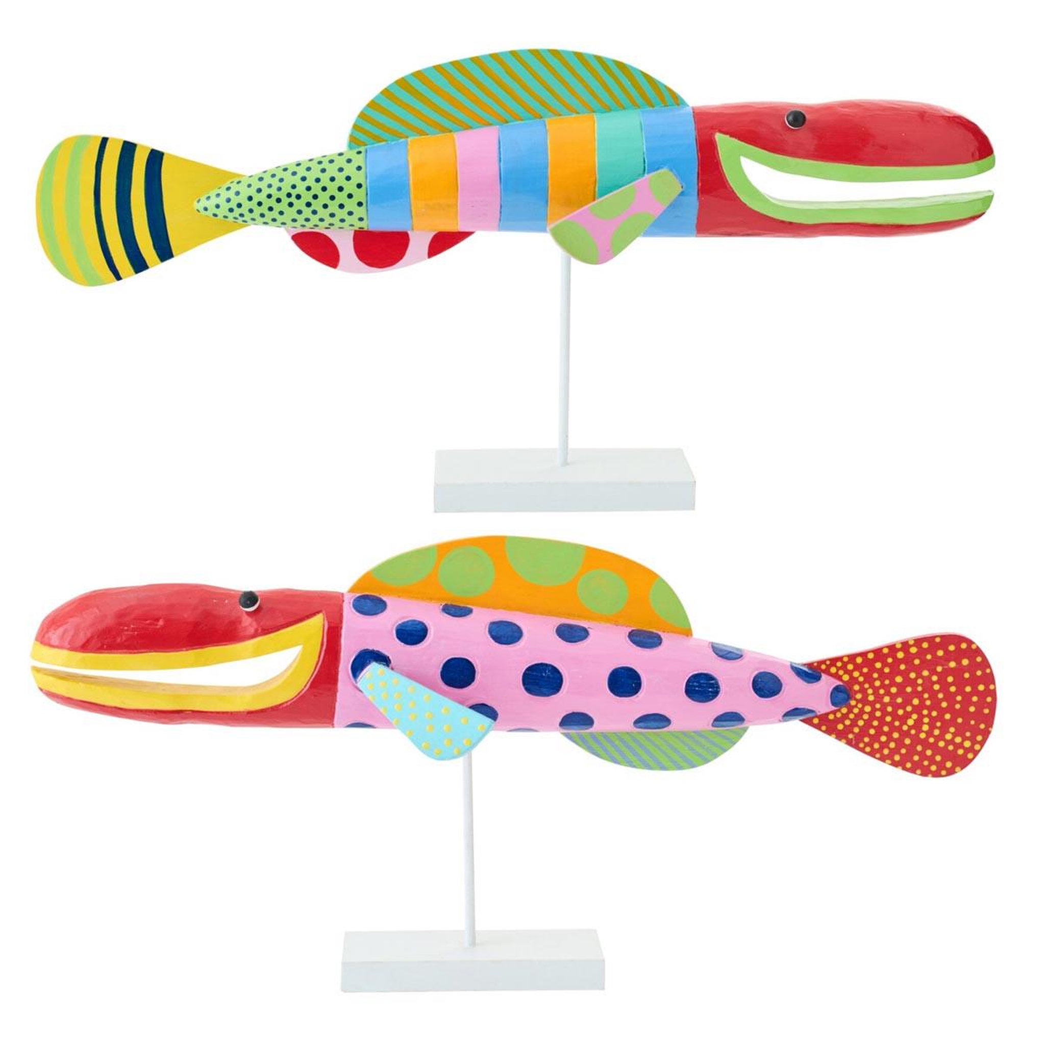 J-LINE Lot de 2 poissons déco sur pied  umi  90cm multicolore