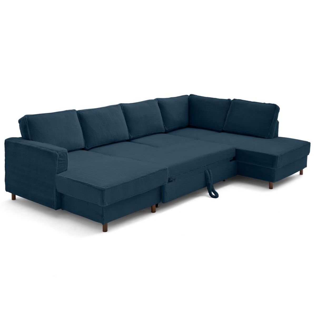 LISA DESIGN Jake - canapé panoramique d'angle droit 7 places convertible avec coffre en fausse fourrure