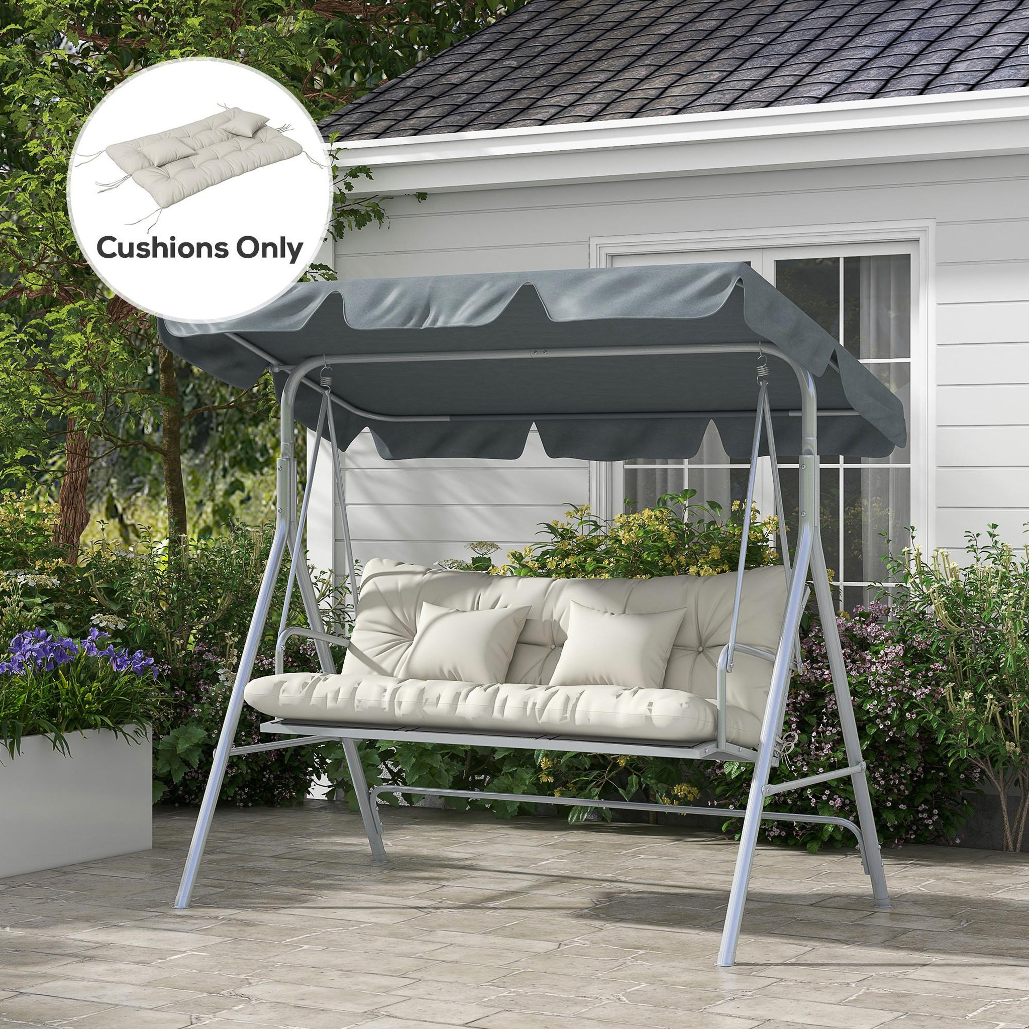 Voir la diapositive 2 : OUTSUNNY Ensemble de 4 coussins d'extérieur pour balancelle crème