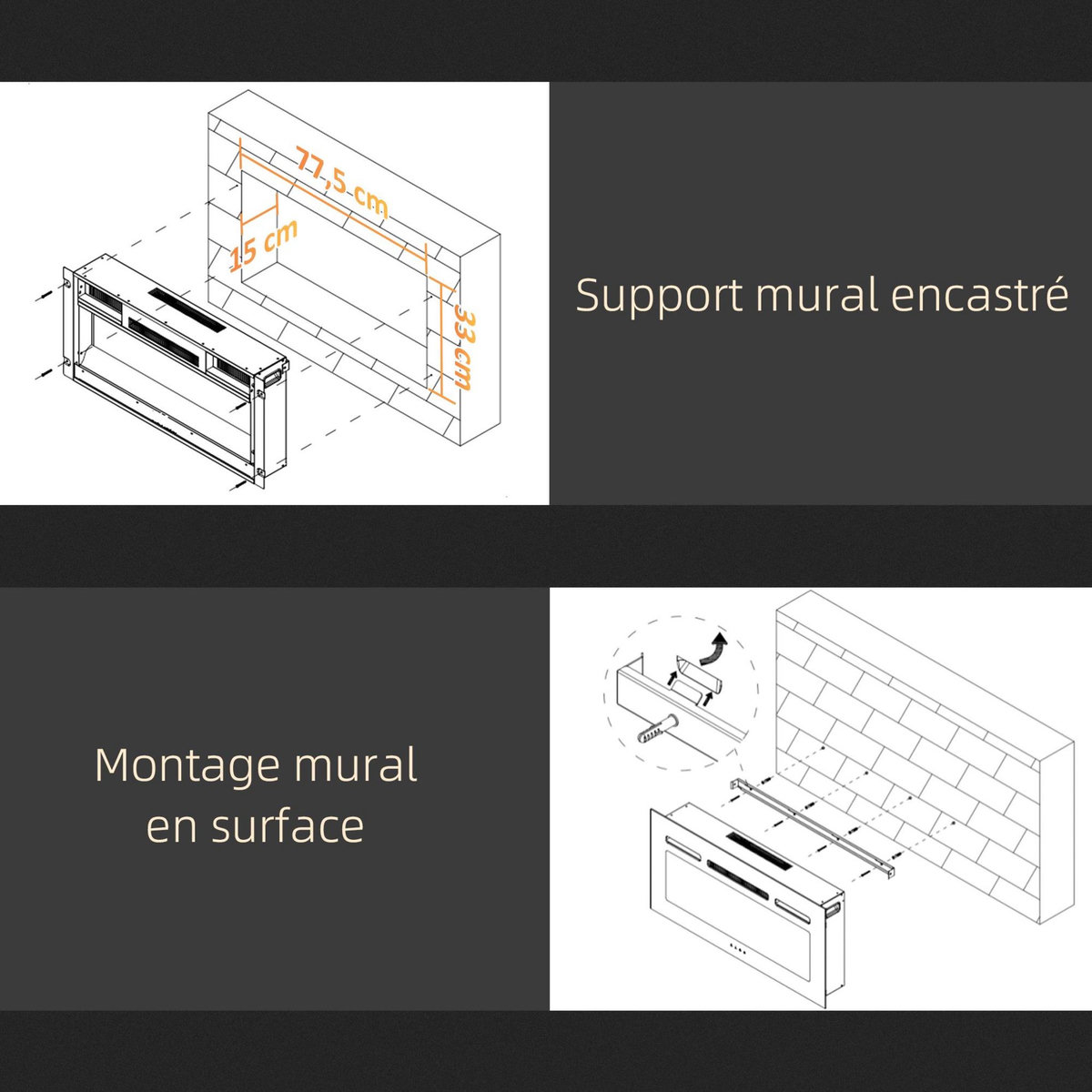 HOMCOM Cheminée bioéthanol murale design Bauhaus - double brûleur 0,85 L - pare-feu verre trempé - acier inox. acier noir