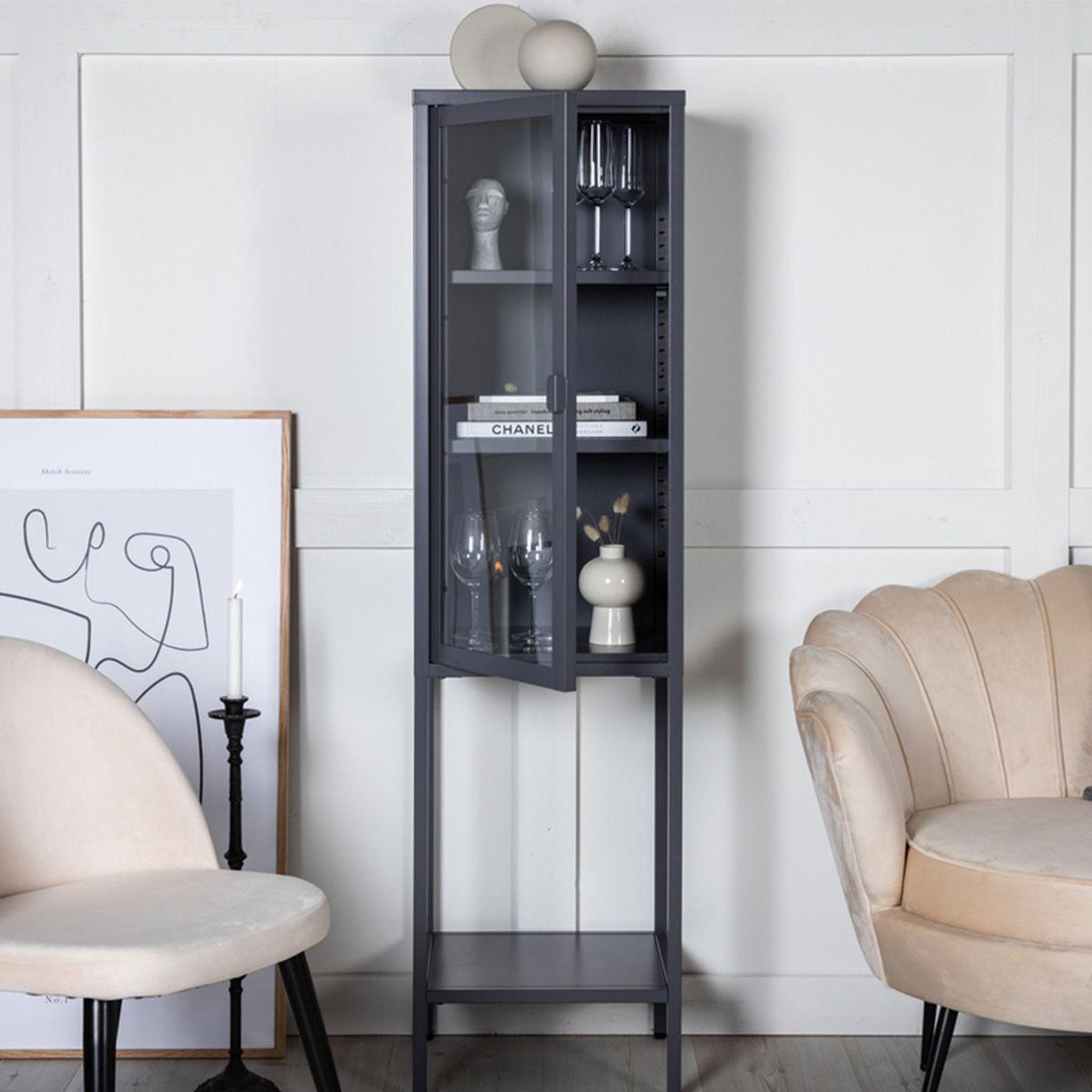 Voir la diapositive 5 : Paris Prix Vitrine avec porte en verre  misha  150cm gris