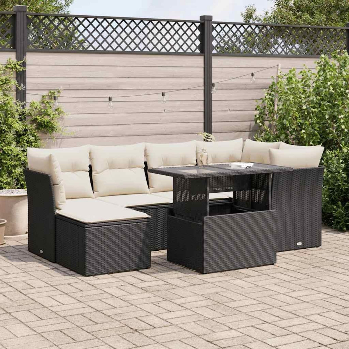 VIDAXL Salon de jardin 7 pcs avec coussins noir resine tressee