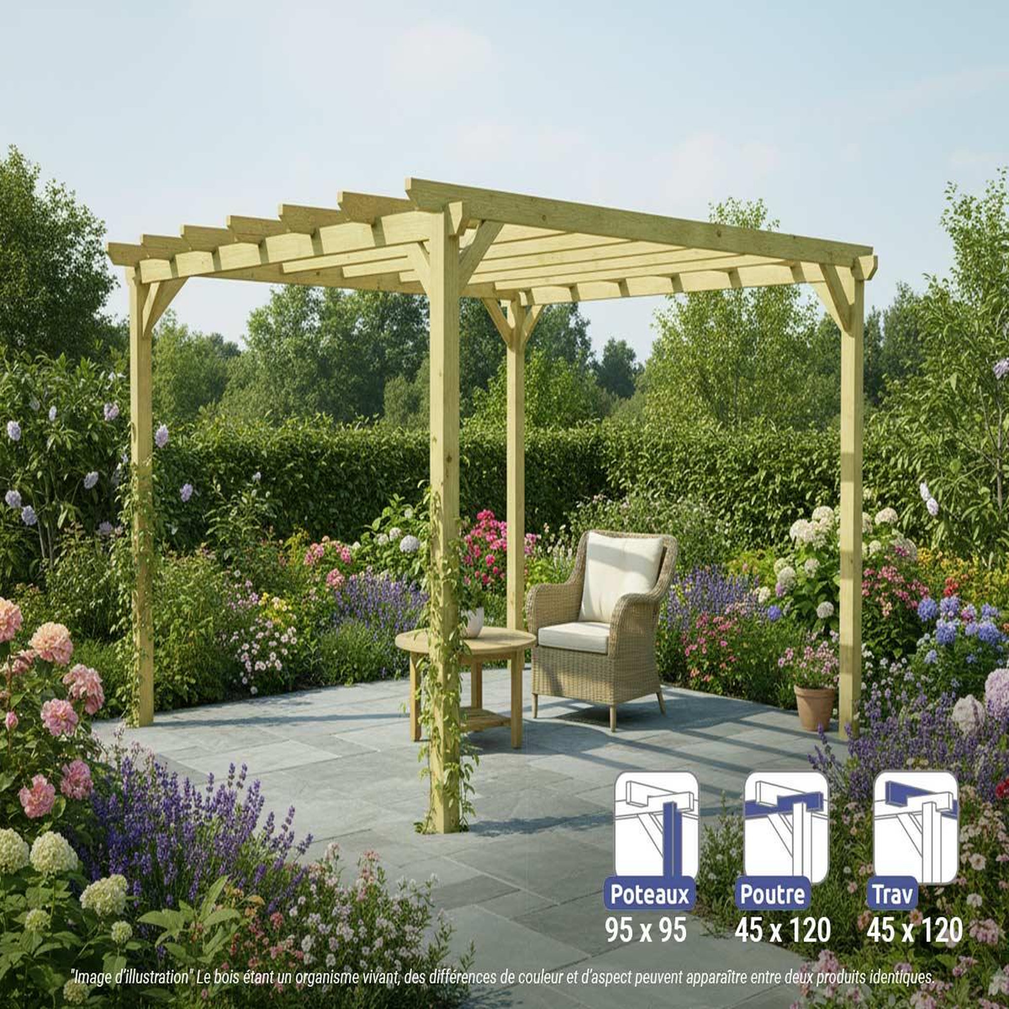 JARDIDECO Pergola massive en bois paris 420 x 420 cm - maderland